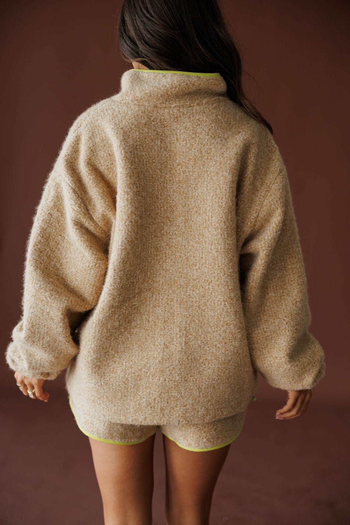 Sundance Sherpa Jacket in butter, back view showing the oversized sherpa jacket