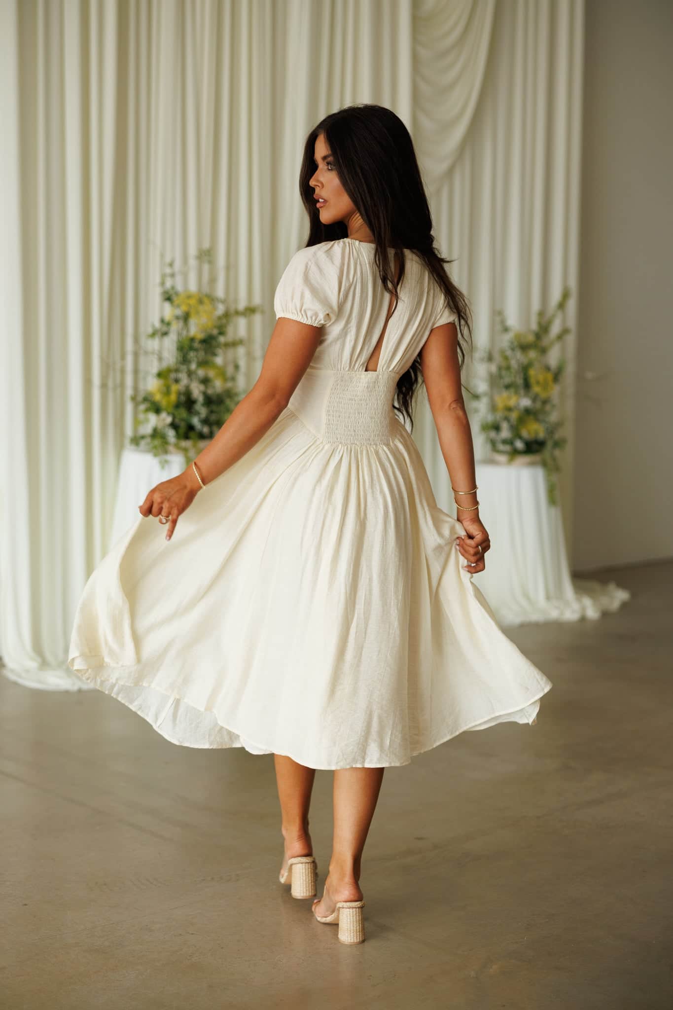 Puff Sleeve Square Neck Midi Dress | Lane 201