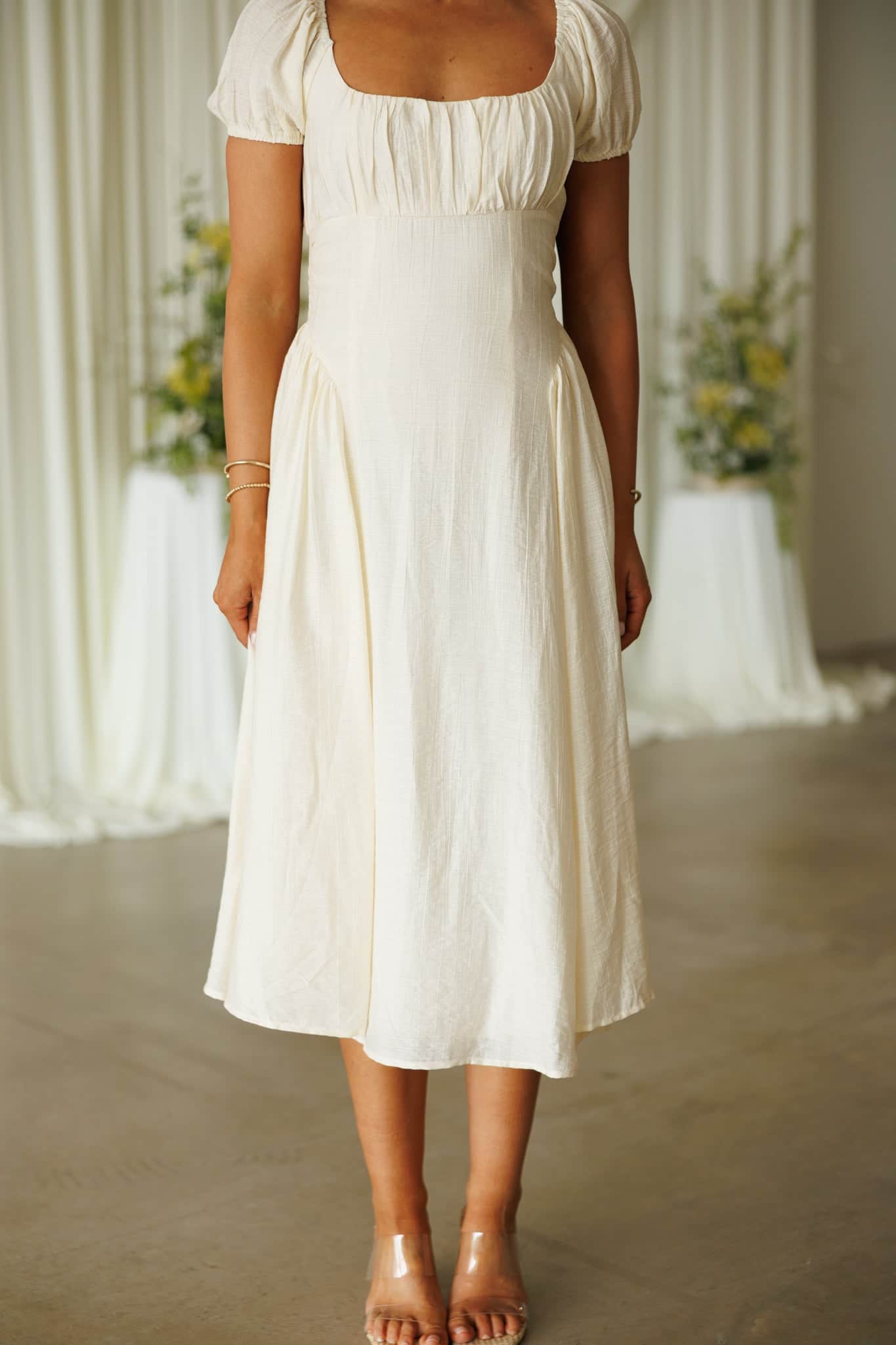 Puff Sleeve Square Neck Midi Dress | Lane 201
