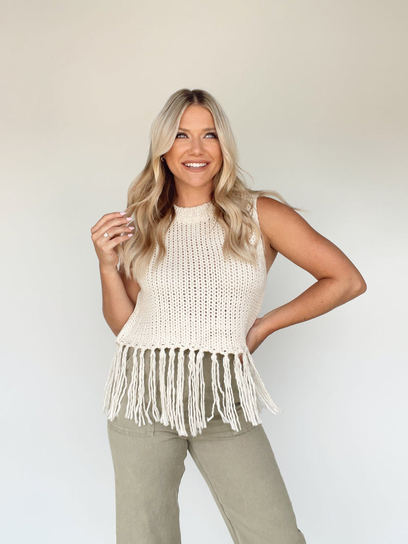 SWT8878-LANE ivory frayed sweater top LE LIS