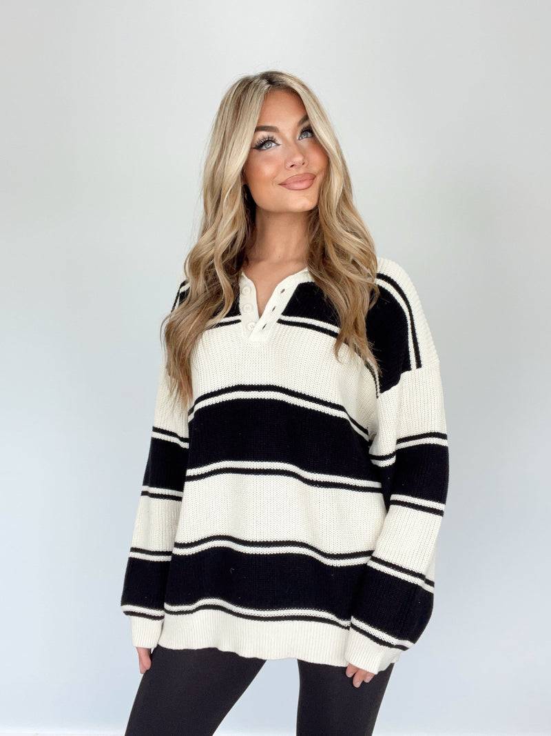 SWT8904-LANE white/black stripe collared sweater LE LIS
