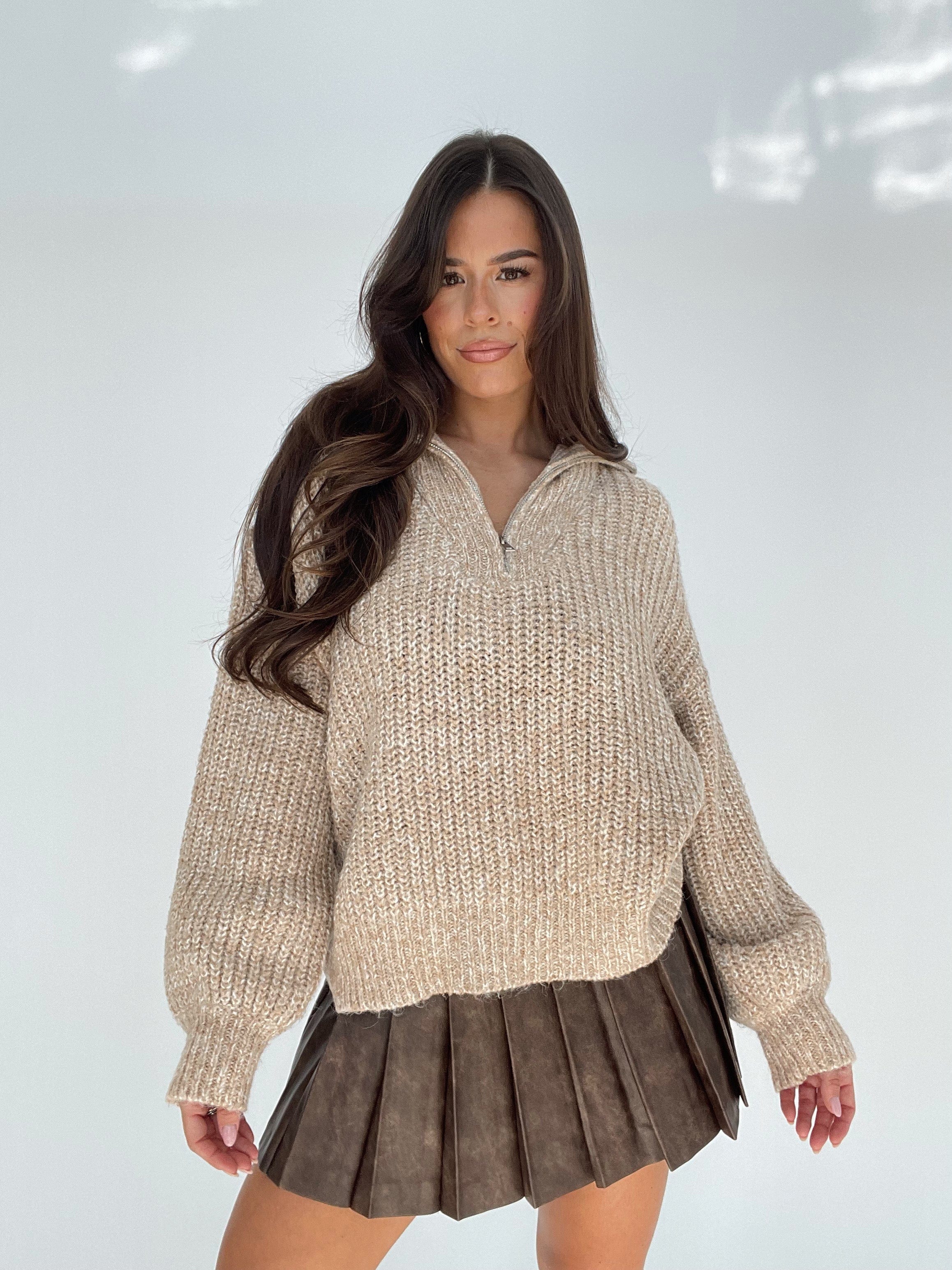 Taupe Quarter Zip Sweater