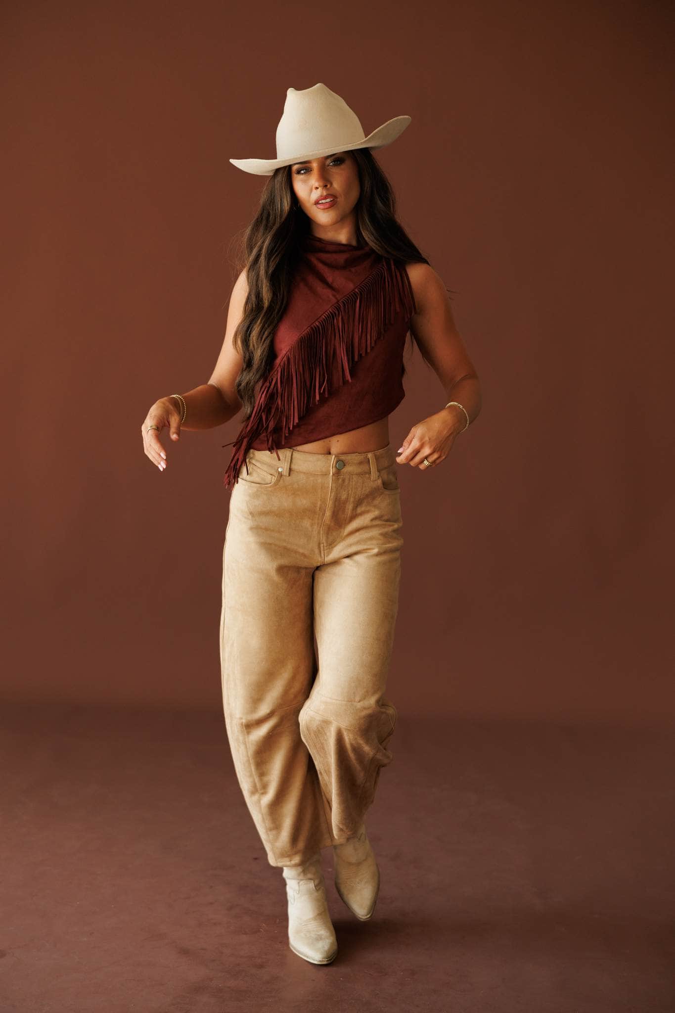 Taupe Suede Barrel Pants