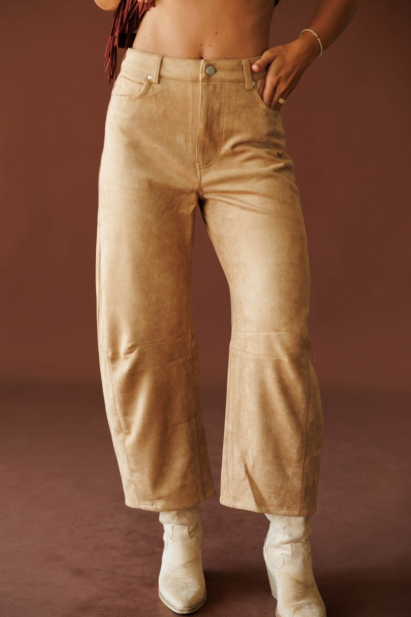 Taupe Suede Barrel Pants