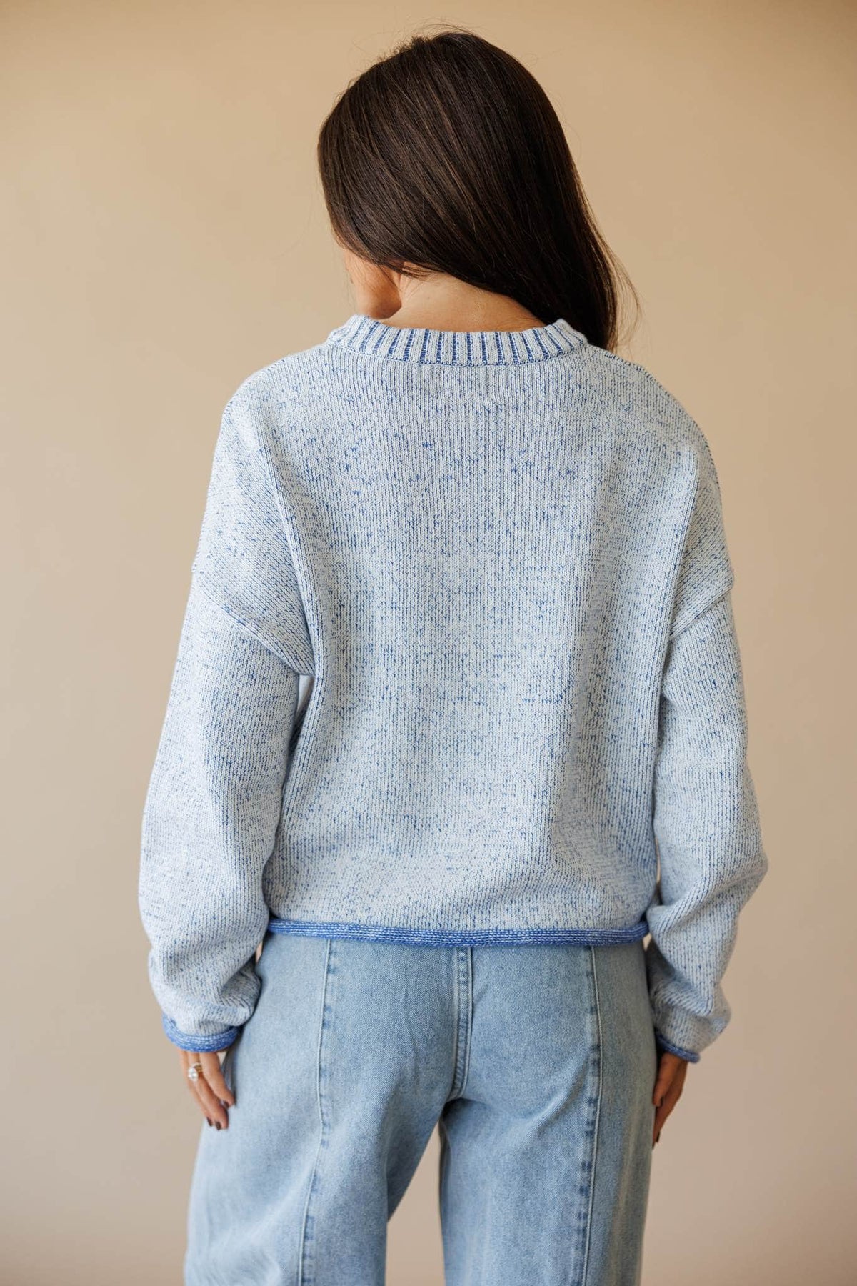 Two tone knit sweater with contrast trim