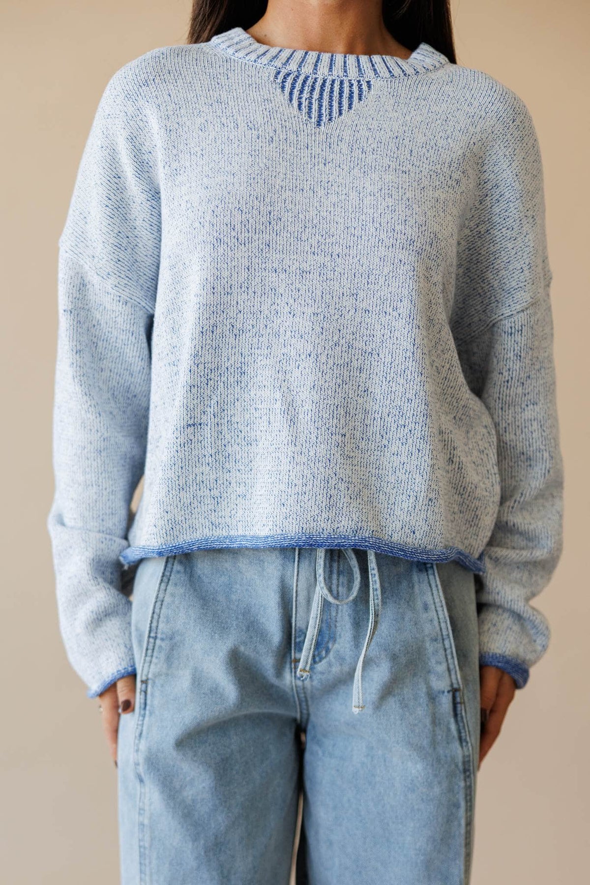 Two tone knit sweater with contrast trim