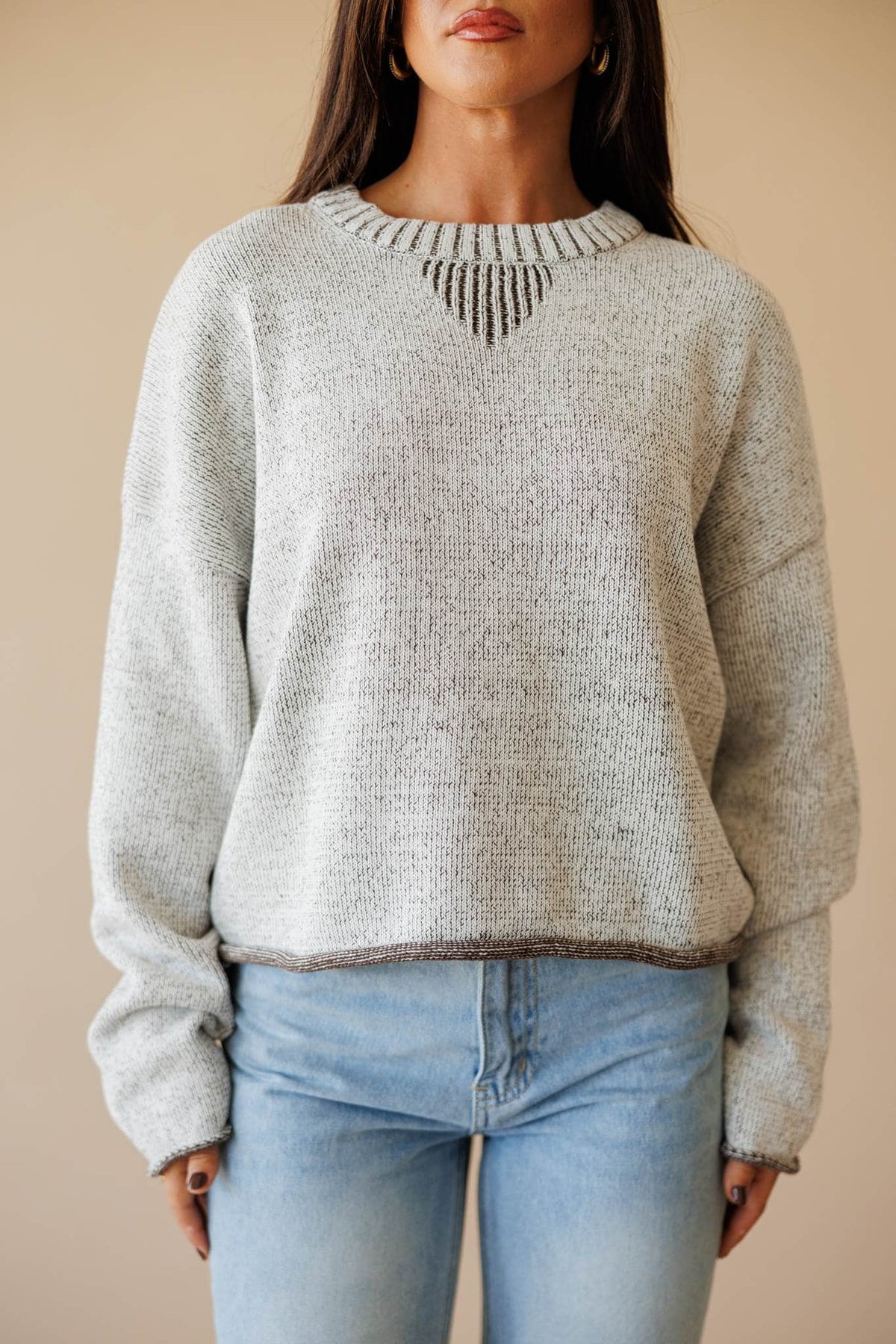 Two tone knit sweater with contrast trim