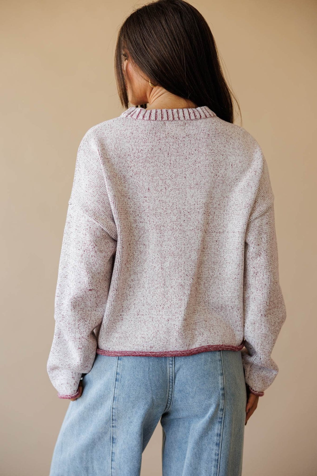 Two tone knit sweater with contrast trim