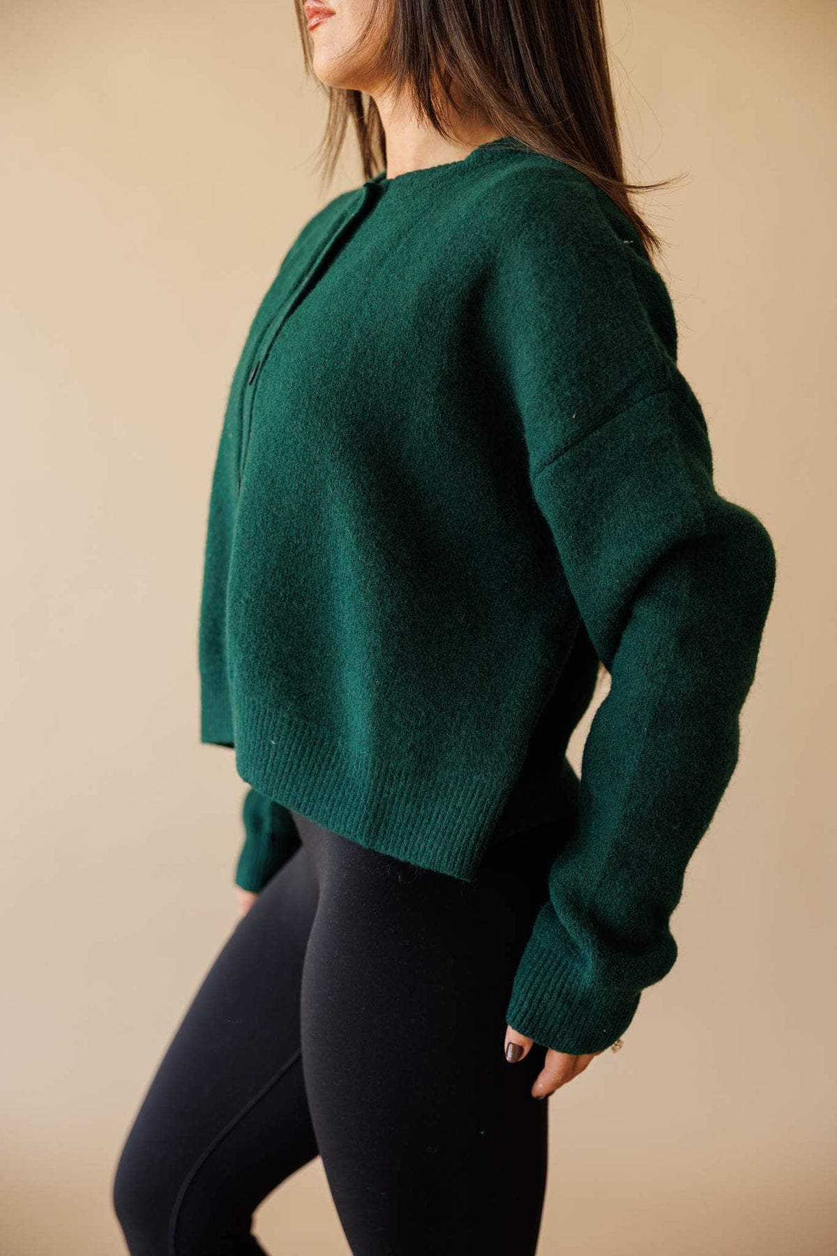 Forest green button front cardigan