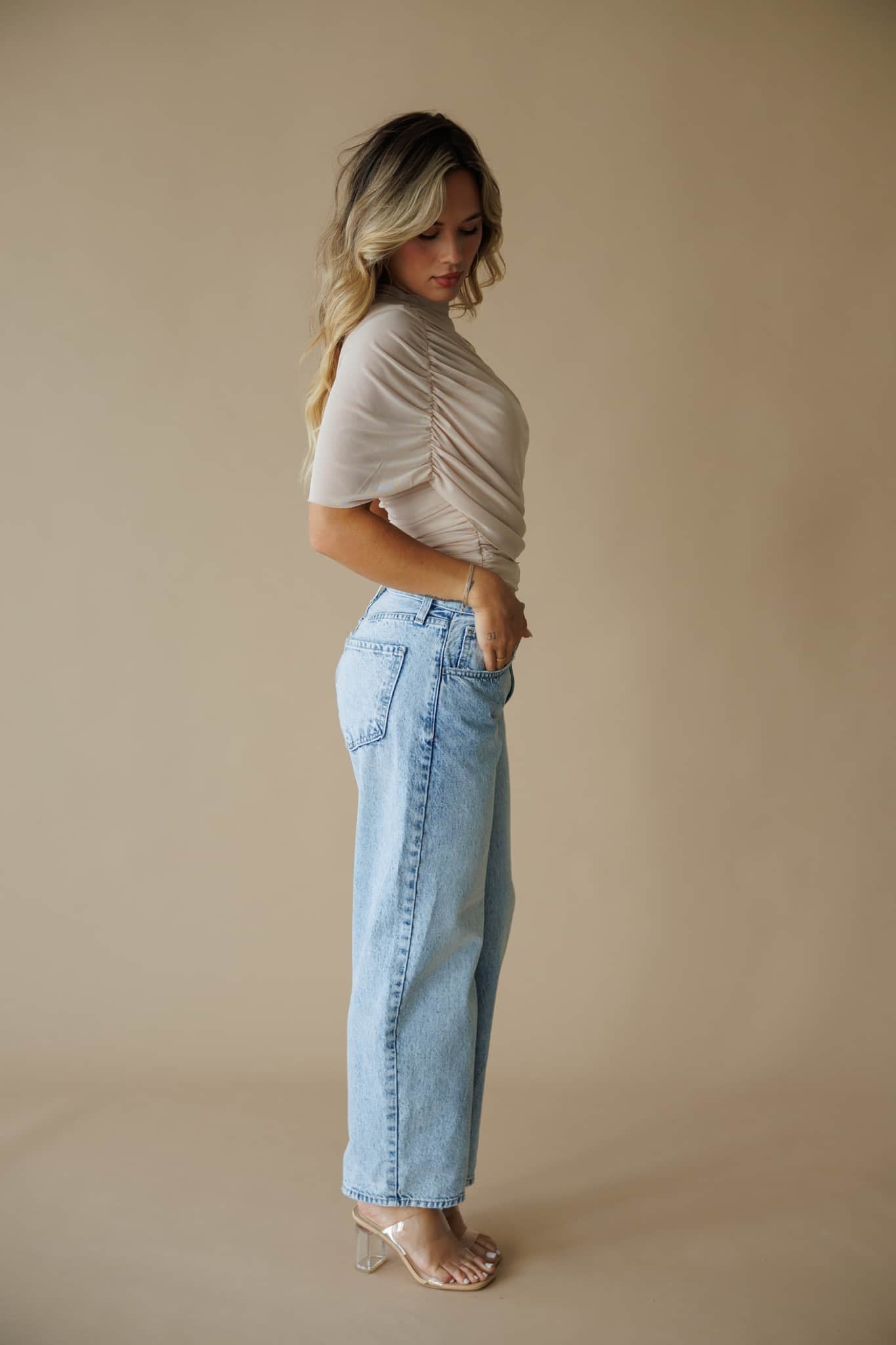 Asymmetric Cape Ruched Top