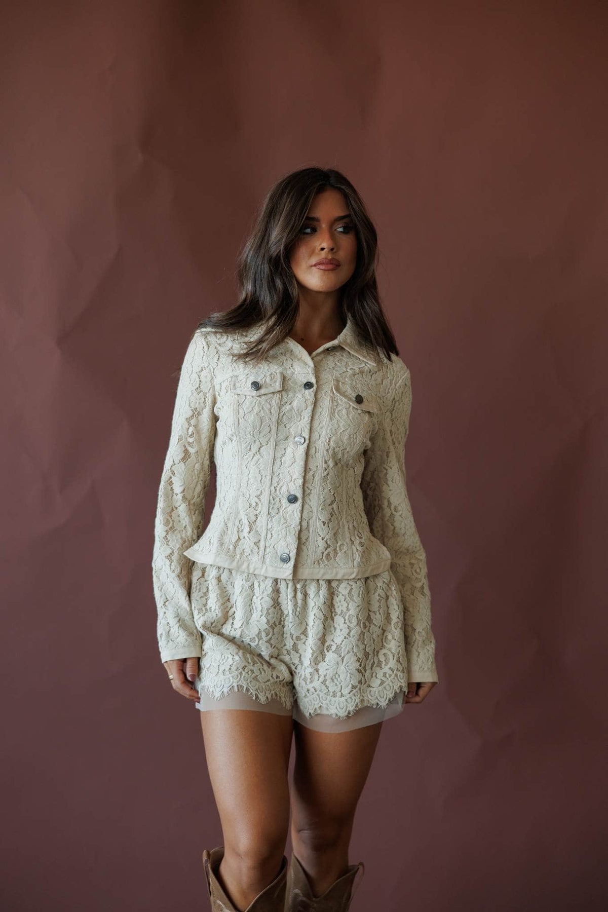 Cream lace shorts