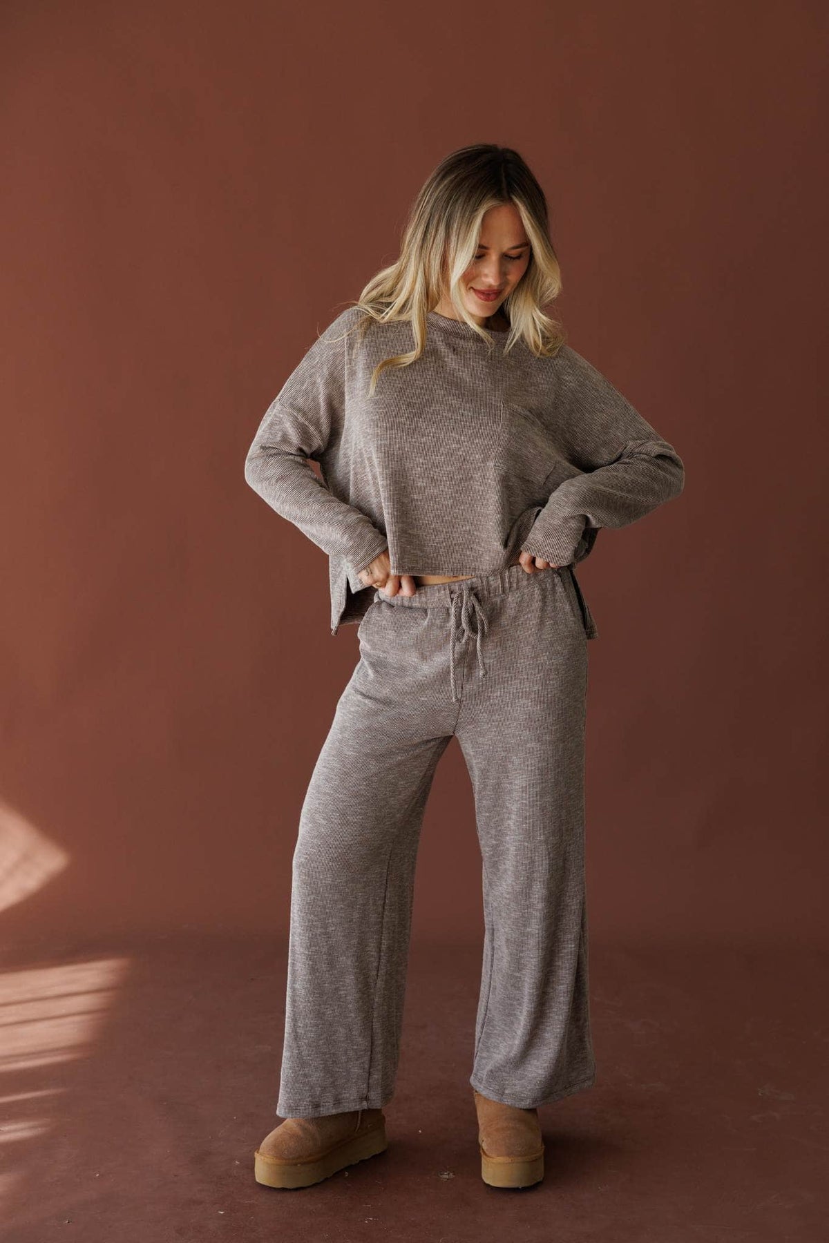 Grey knit wide leg pants