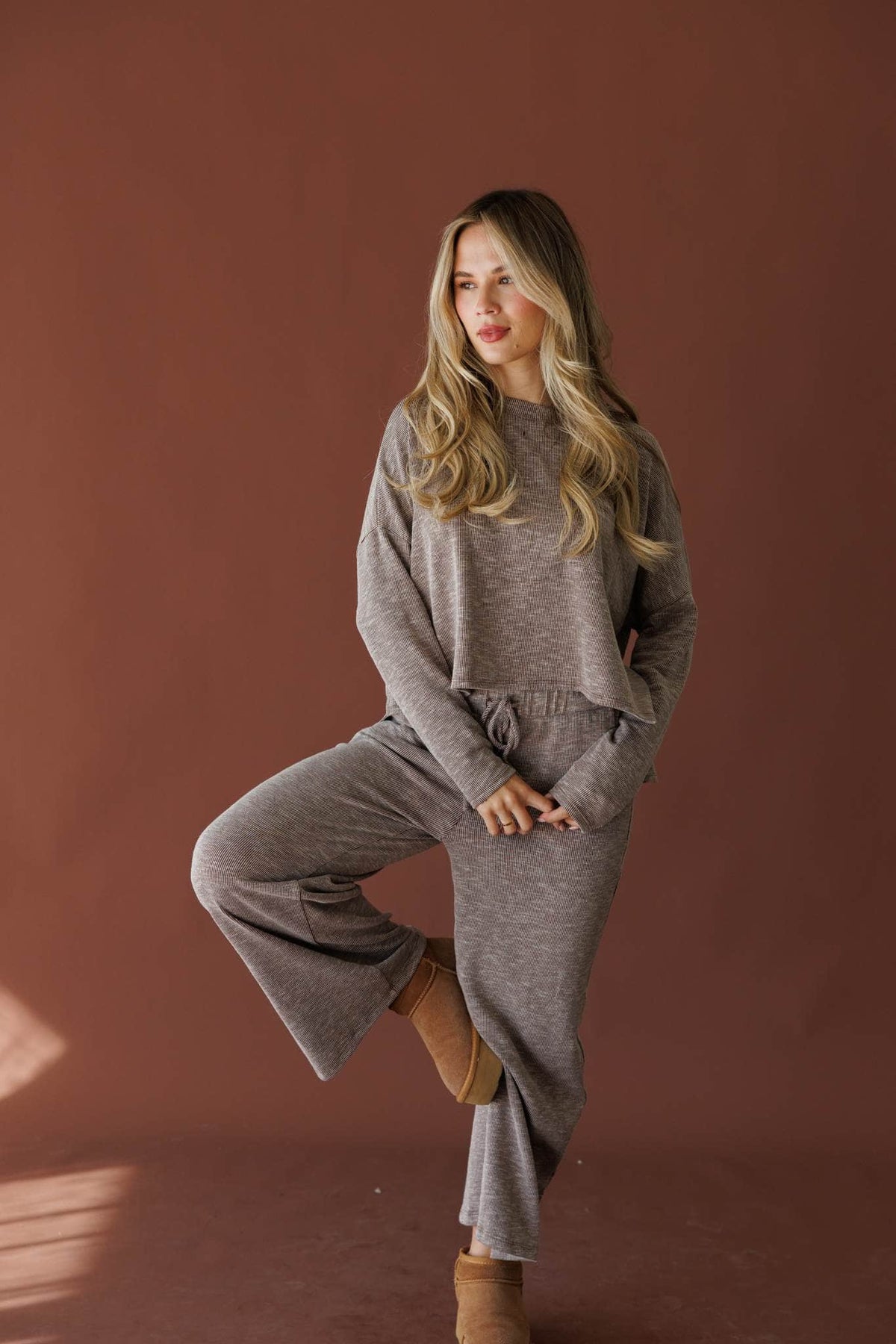 Grey knit long sleeve top
