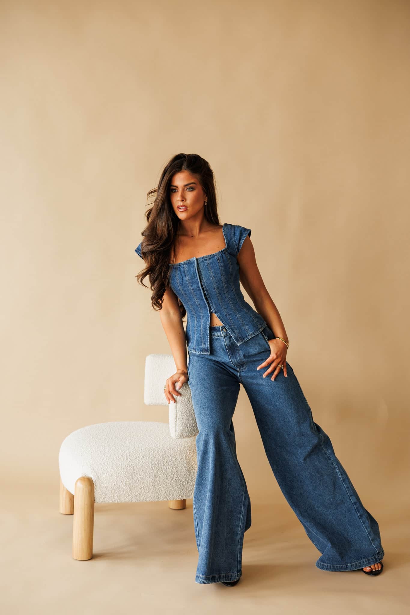 CLANE◆LACE UP DENIM TOPS、ボトムス set Z1975 COMBINATION CROCHET DENIM TOP - Mid-blue | ZARA United States