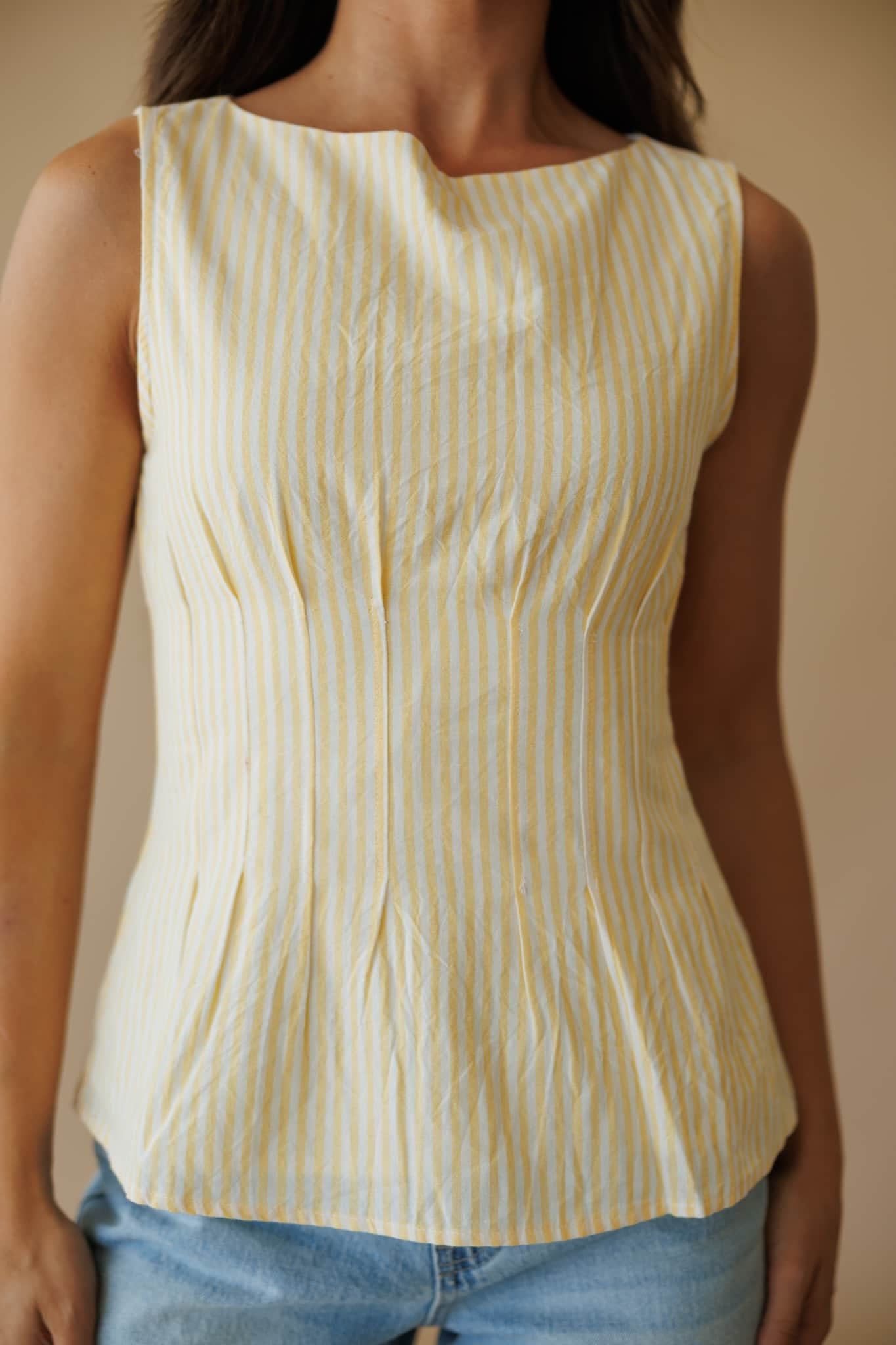 Yellow Striped Peplum Top