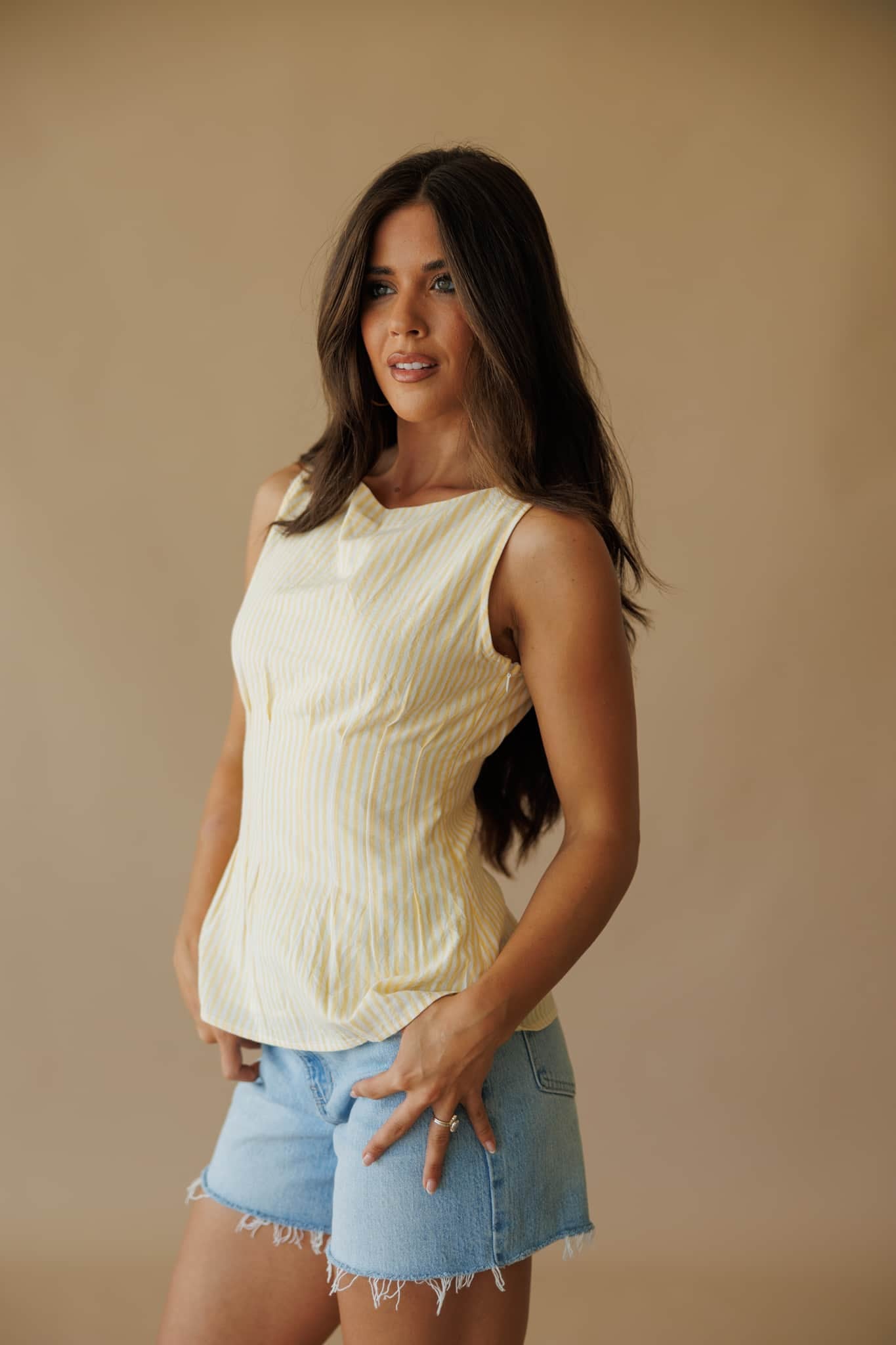 Yellow Striped Peplum Top