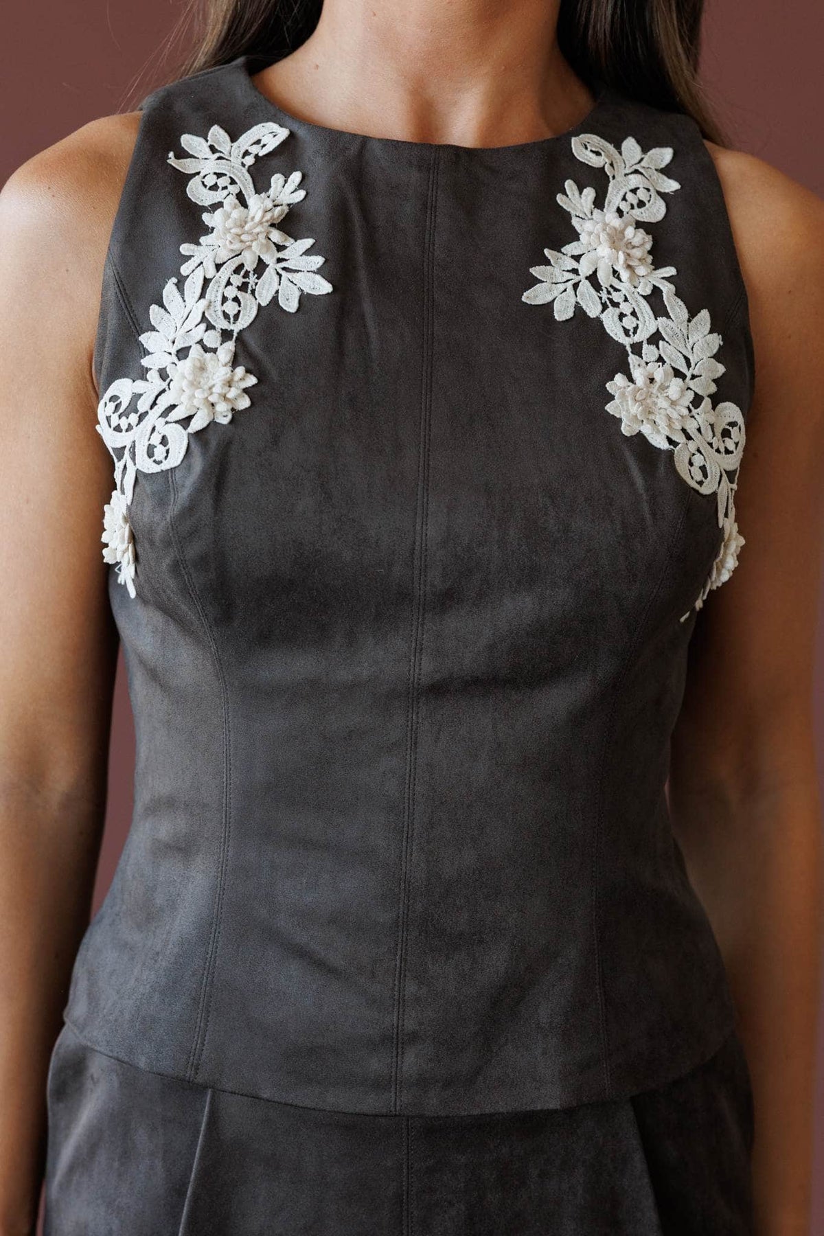 Coffee and cream suede top