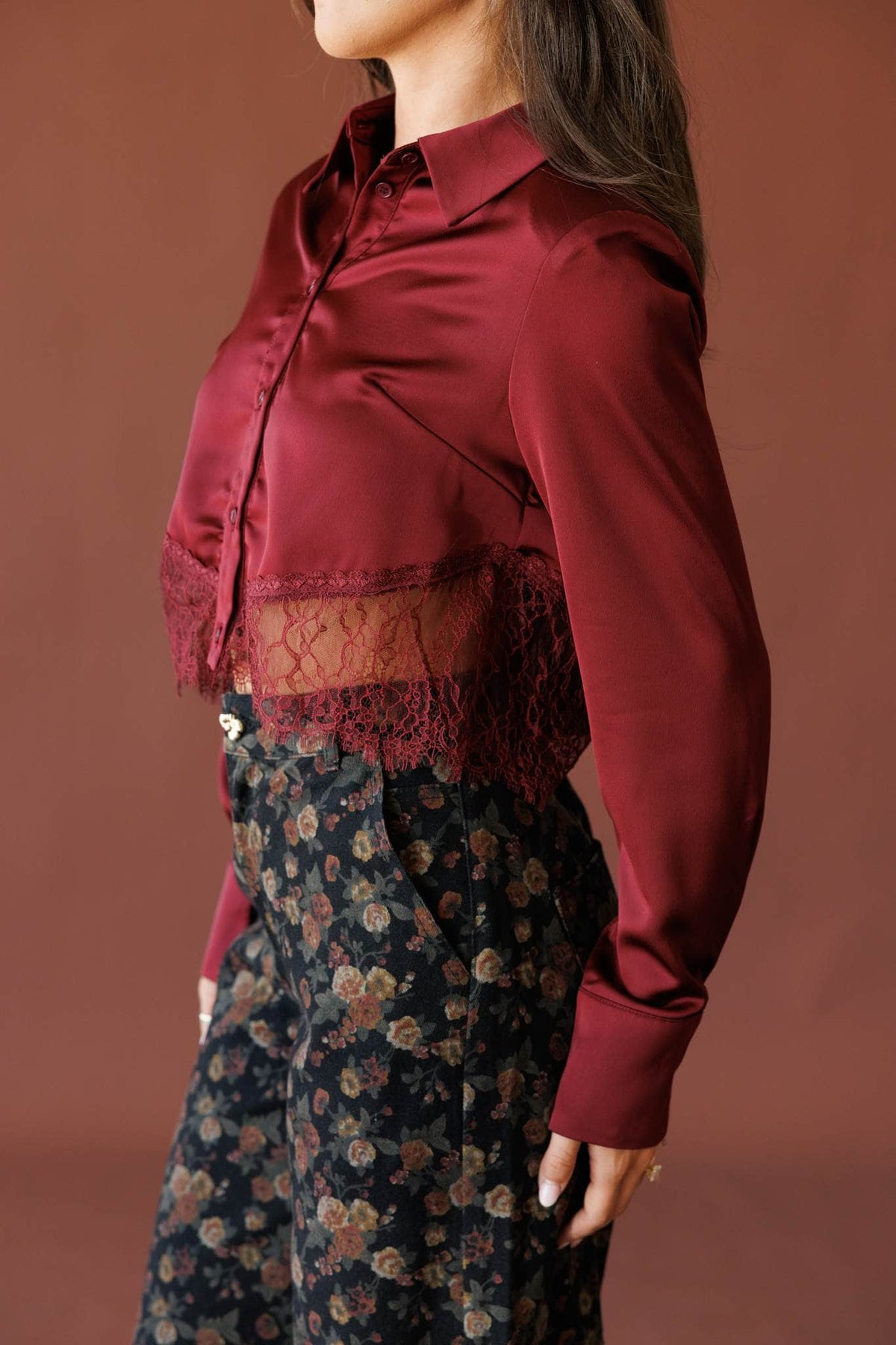 Wine satin top