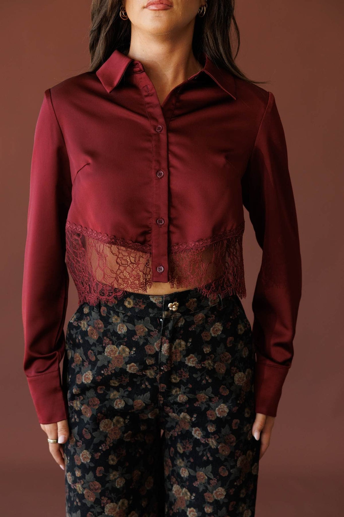Wine satin top
