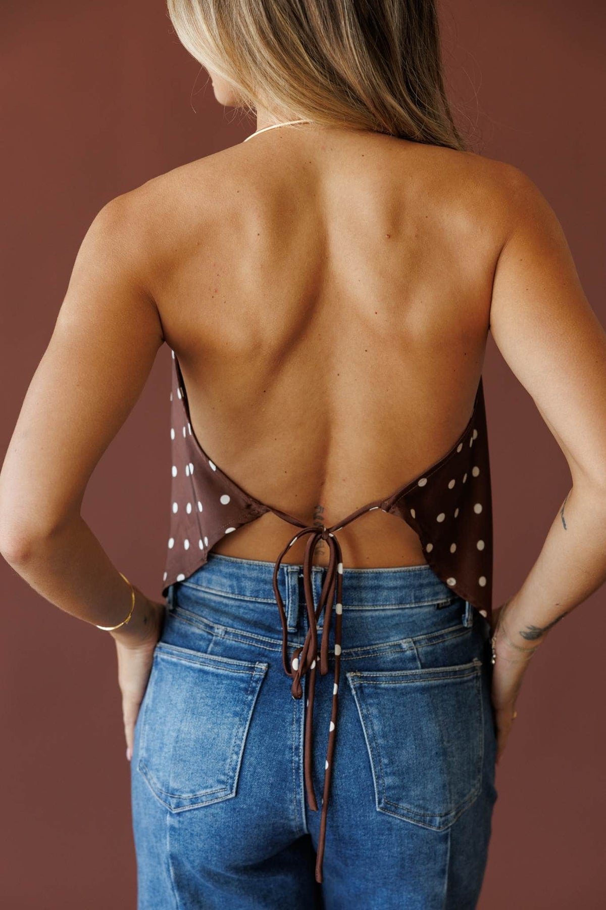 Brown and white top