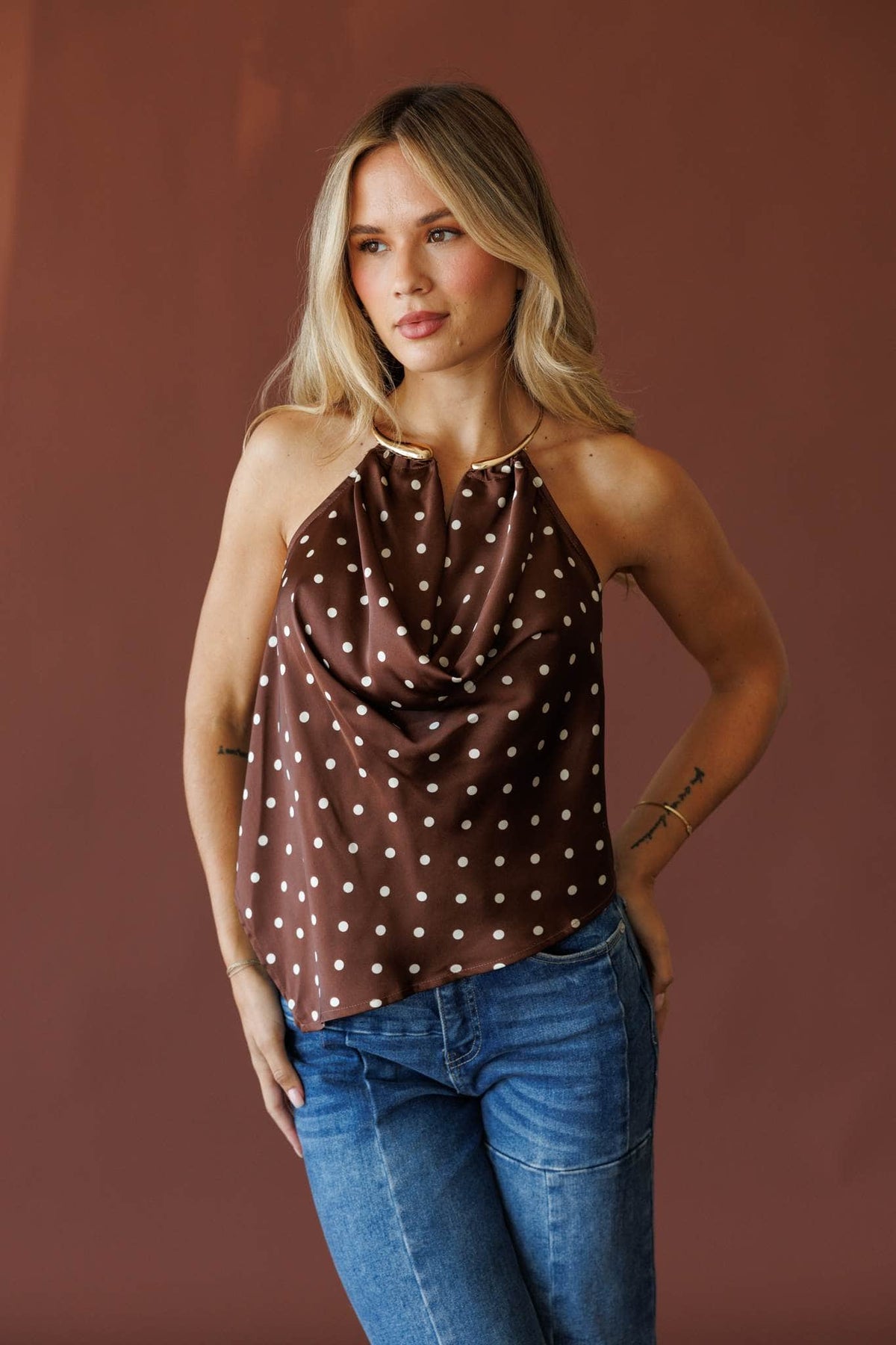 Brown and white top