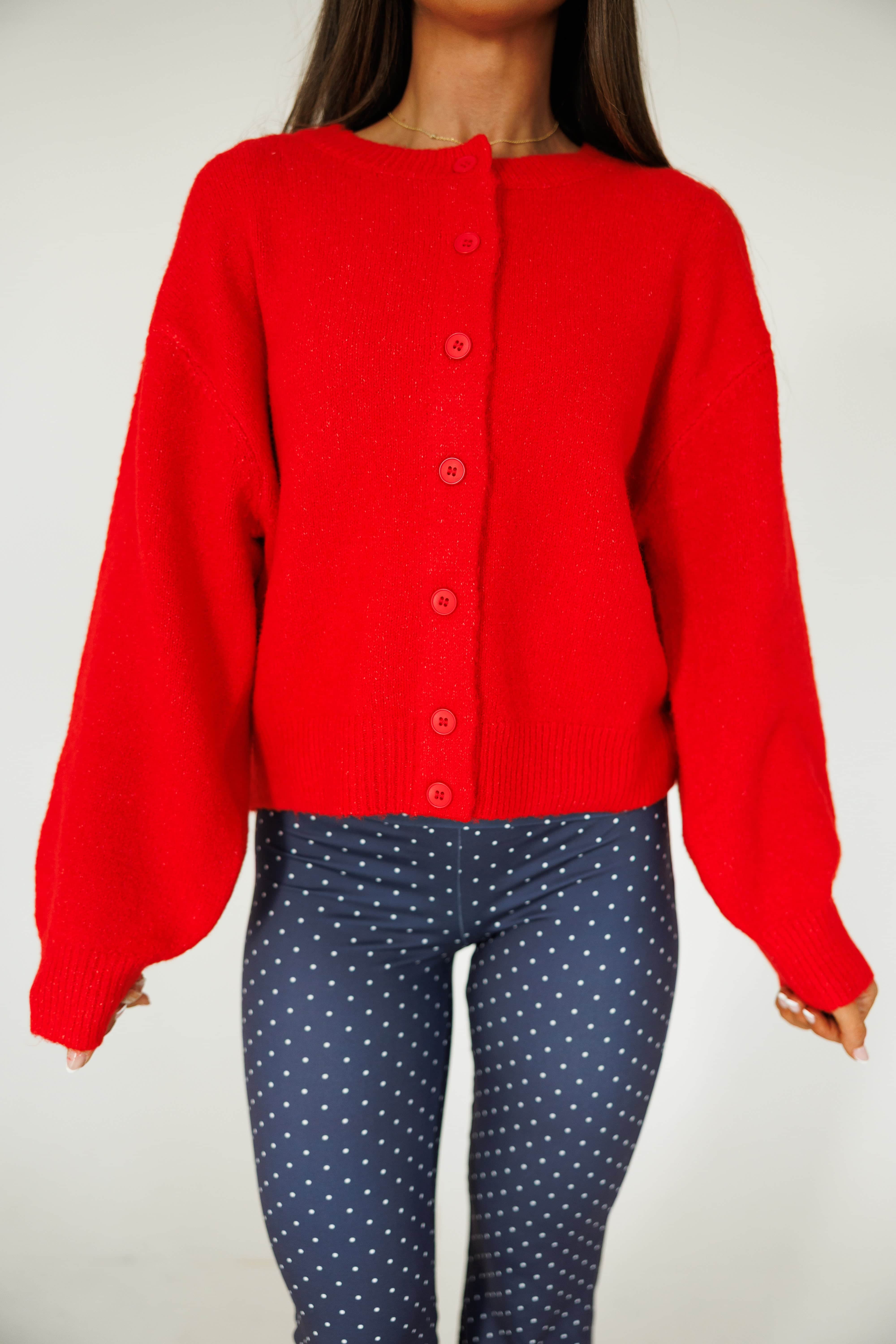 Red Button Cardigan Sweater