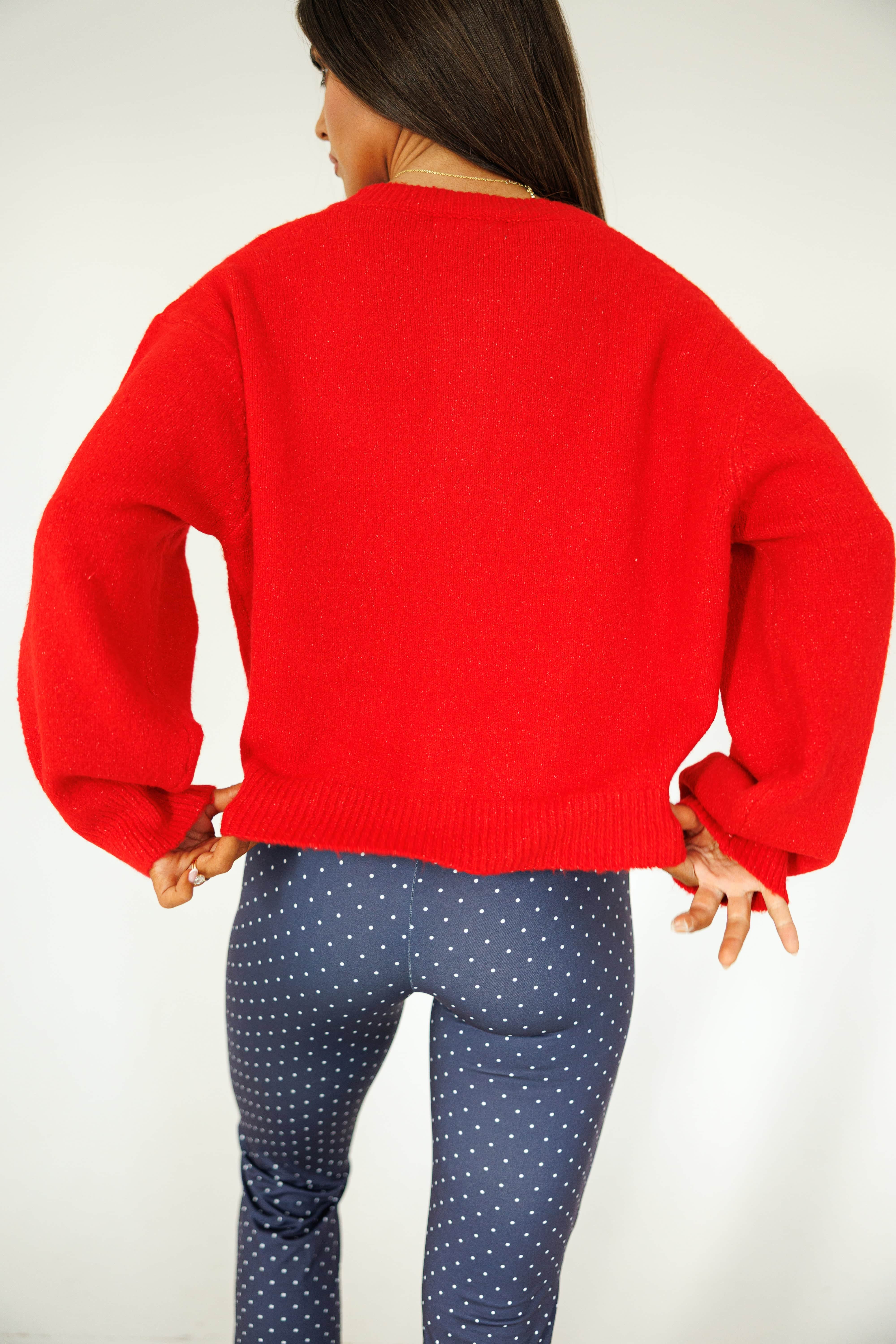 Red Button Cardigan Sweater