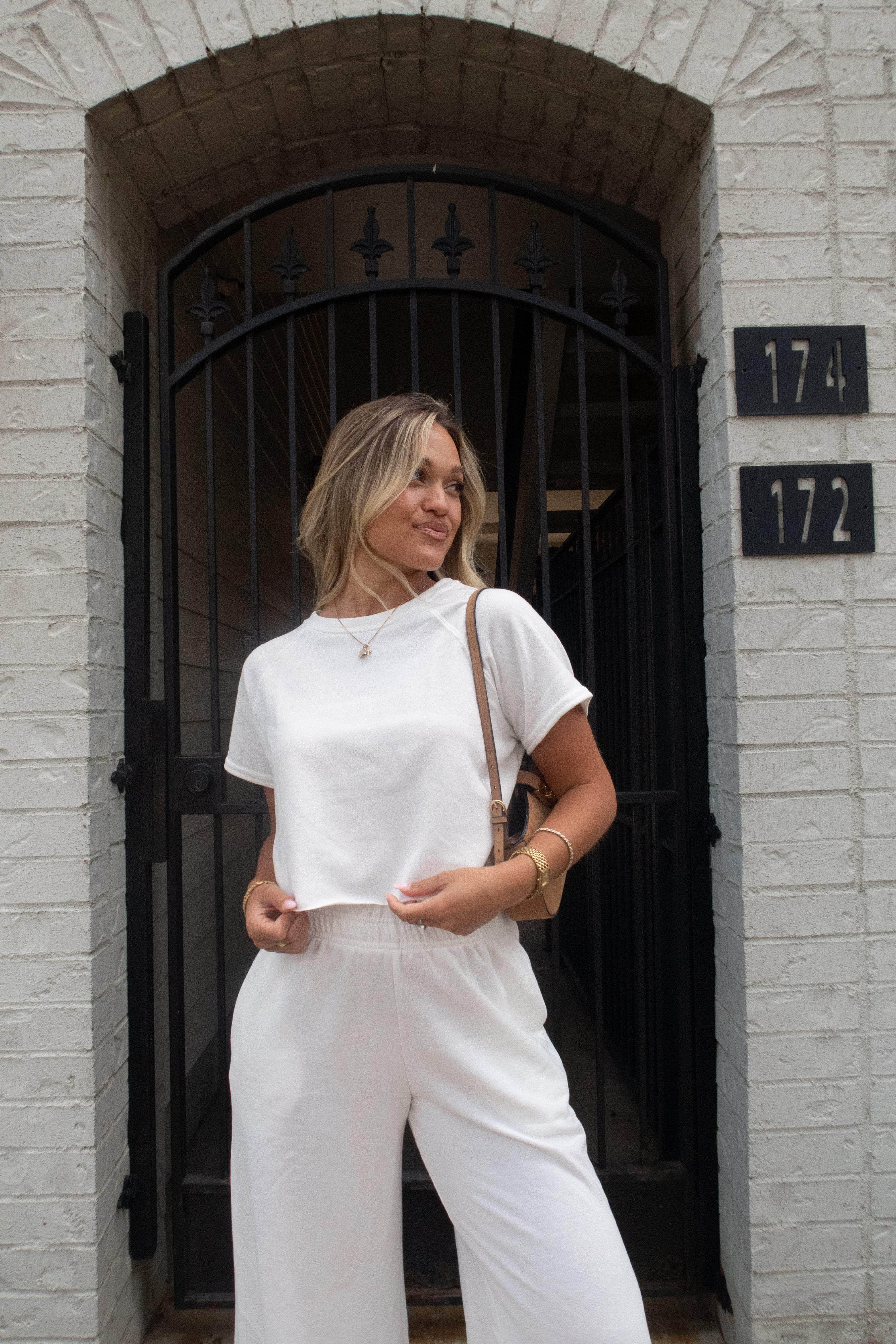 トップス Cotton Lyocell Cropped Top - white Cropped Knit Top | Casual Short Sleeve Basics | Lane 201