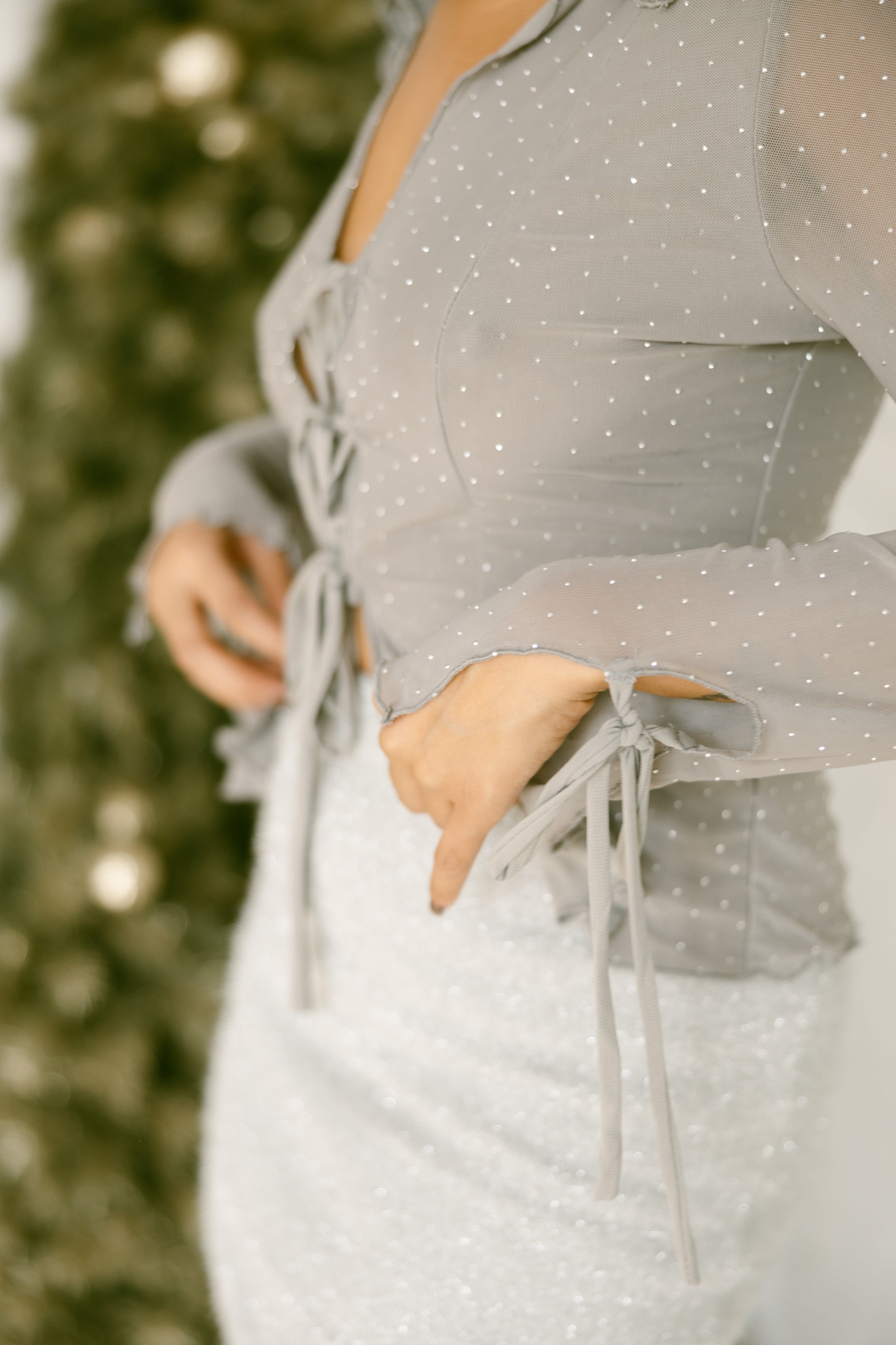 Silver Studded Front Tie Top