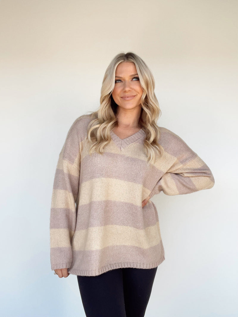 W1053 natural lavender striped sweater by together