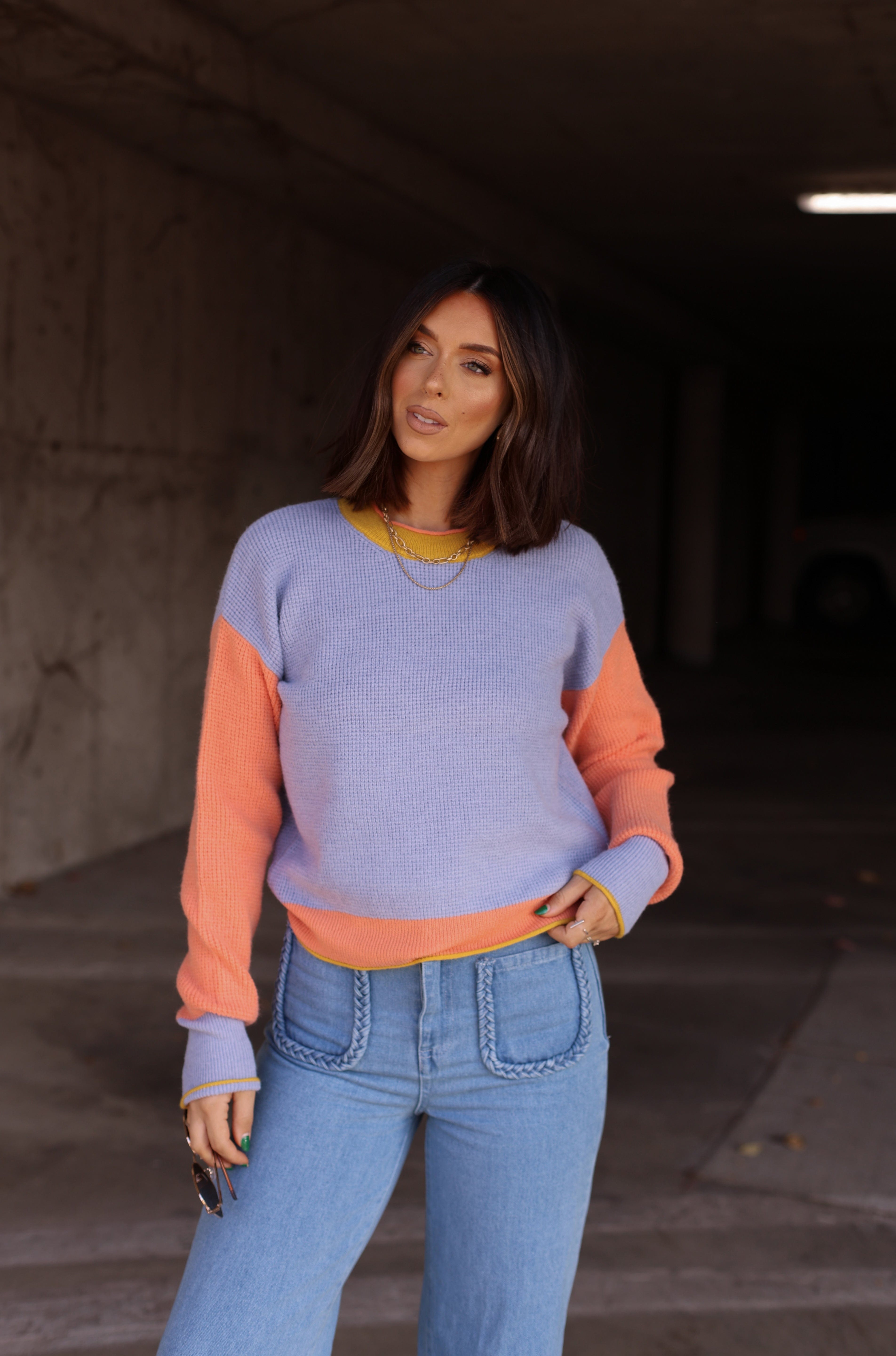 Colorblock knit pullover best sale