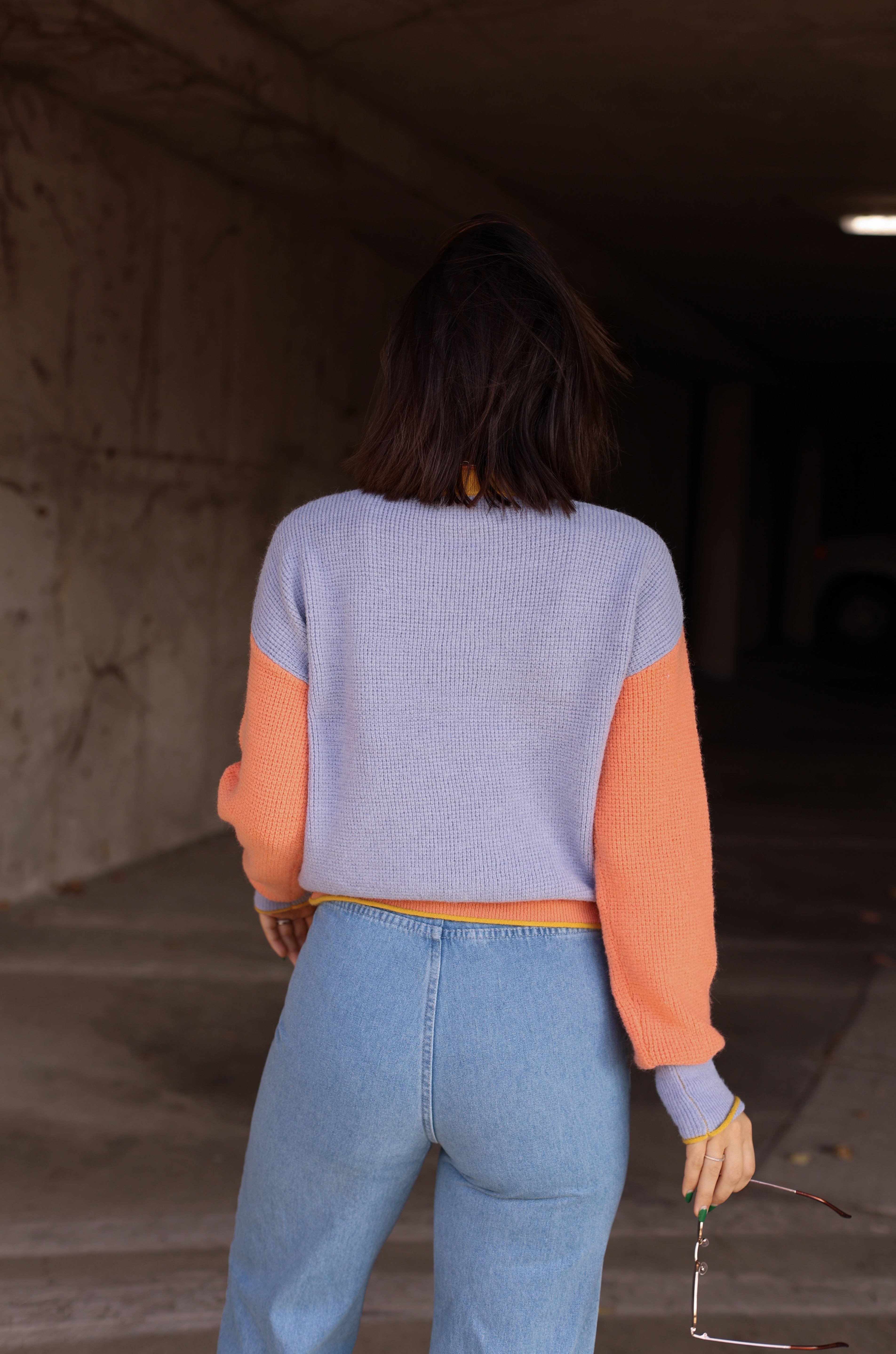 Blue Color Block Knit Sweater