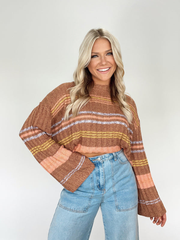 W1283 camel multi striped sweater by together