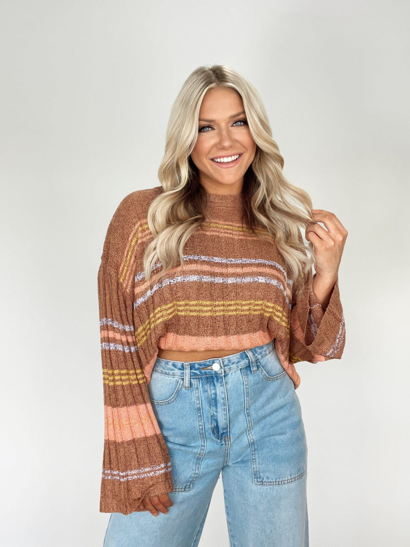 W1283 camel multi striped sweater by together