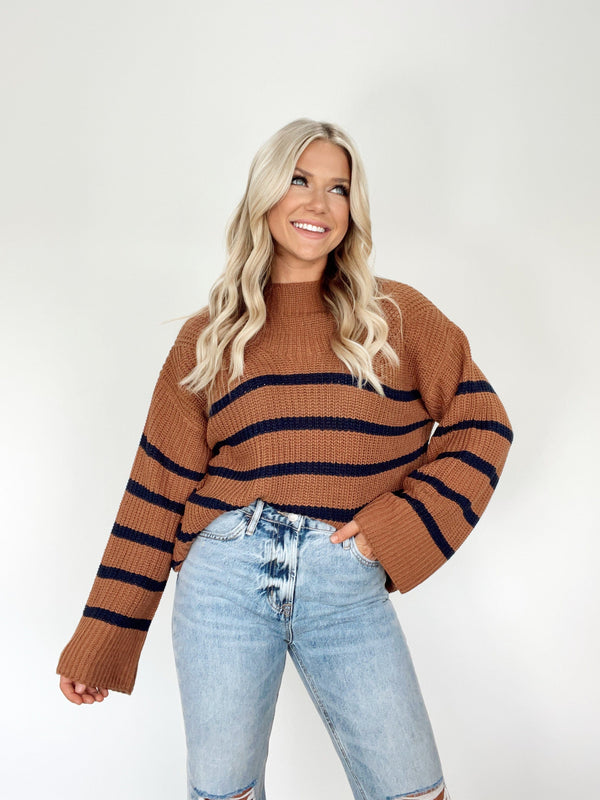W1286-LANE mock neck striped sweater by together