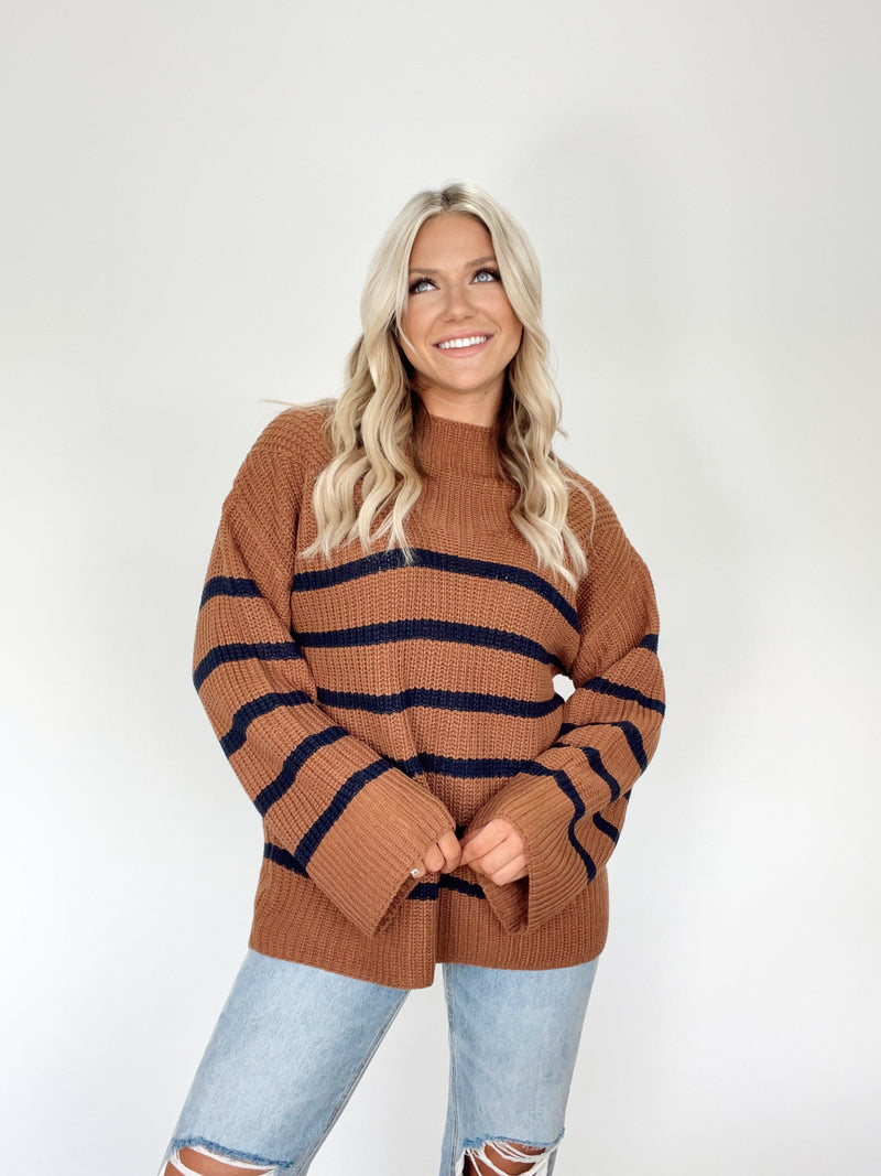 W1286-LANE mock neck striped sweater by together