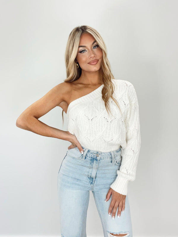 W1360-LANE ivory one shoulder sweater by together