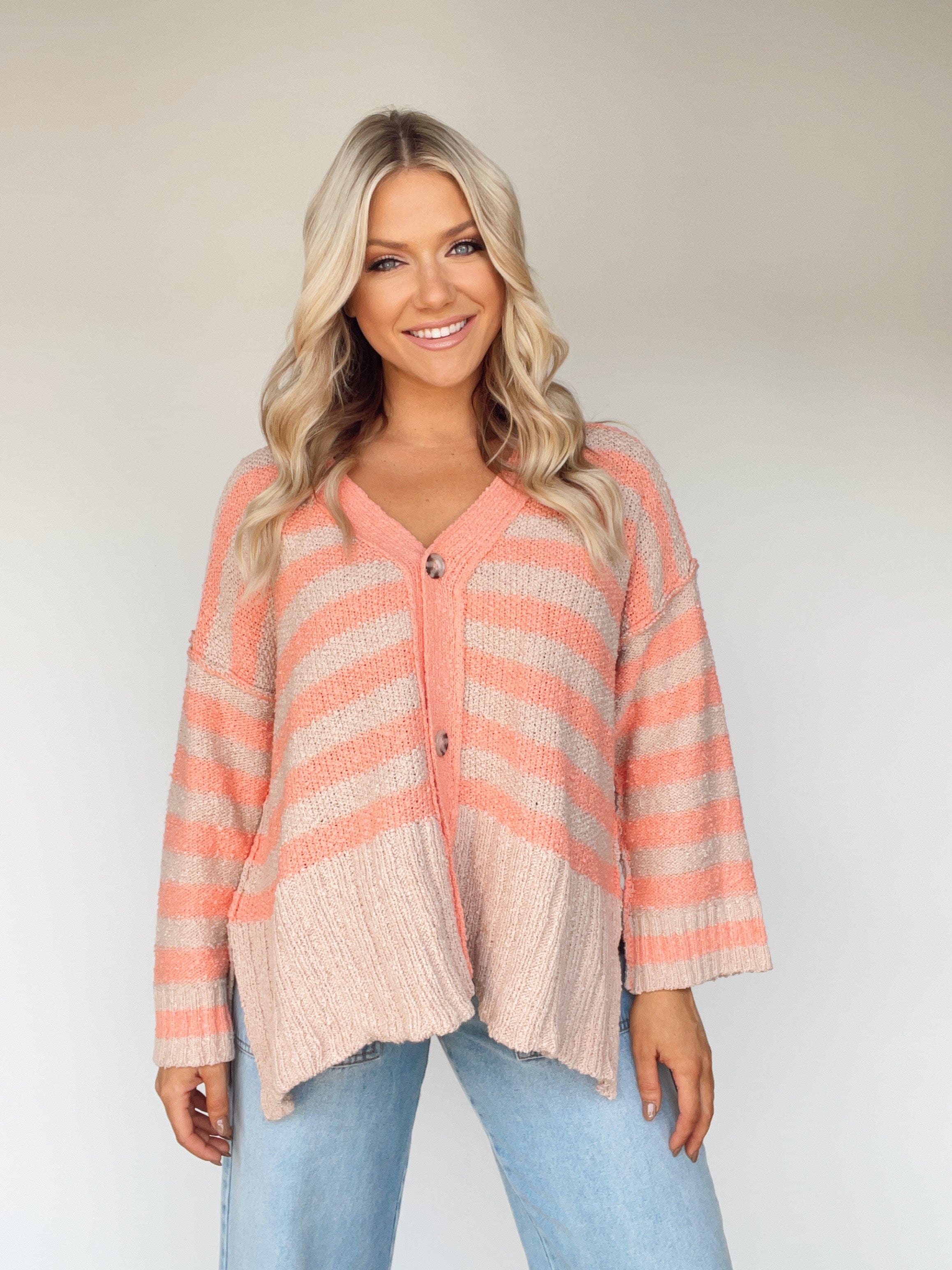 W1369-LANE striped button cardigan by together