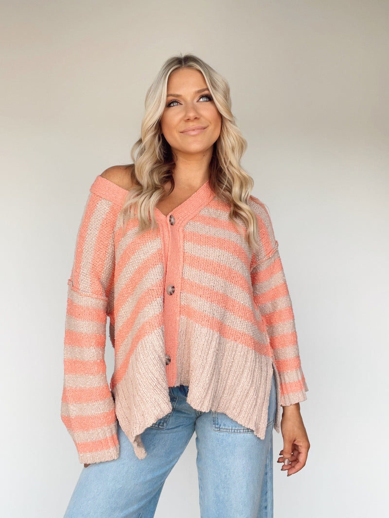 W1369-LANE striped button cardigan by together