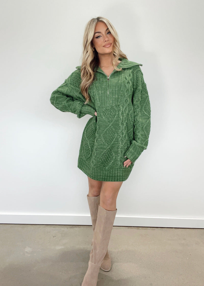 WD15294 green quarter zip sweater dress WinWin Apparel