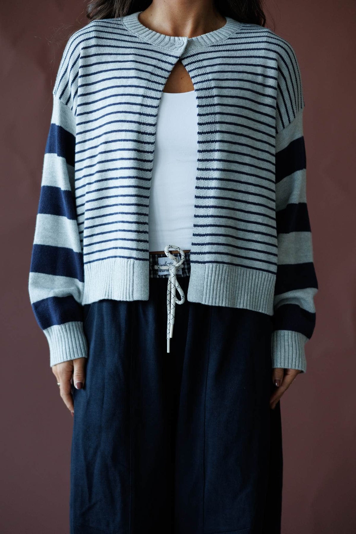 Navy and cream stripe cardigan