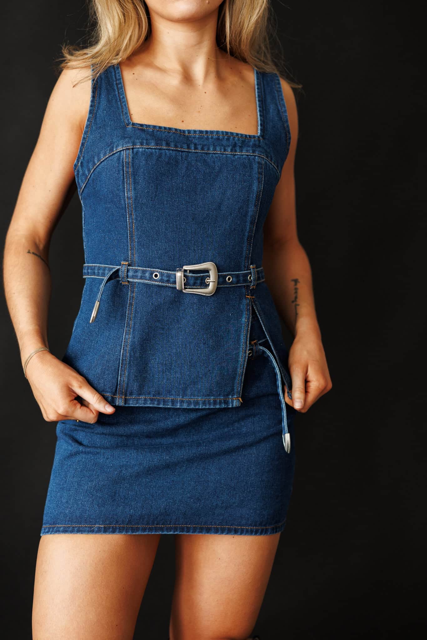 Western Lane Belted Denim Top