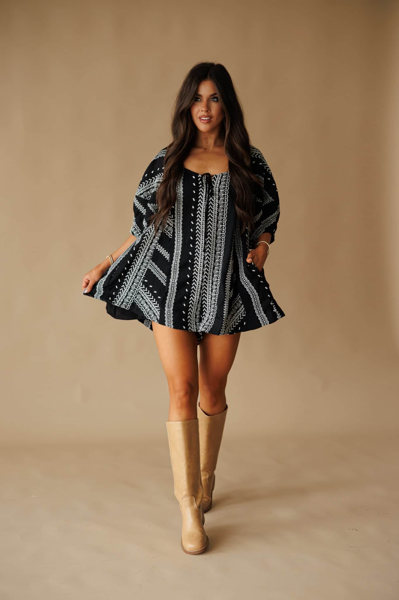 Puff Sleeve Lace Romper | Embroidered Oversized Romper | Lane 201