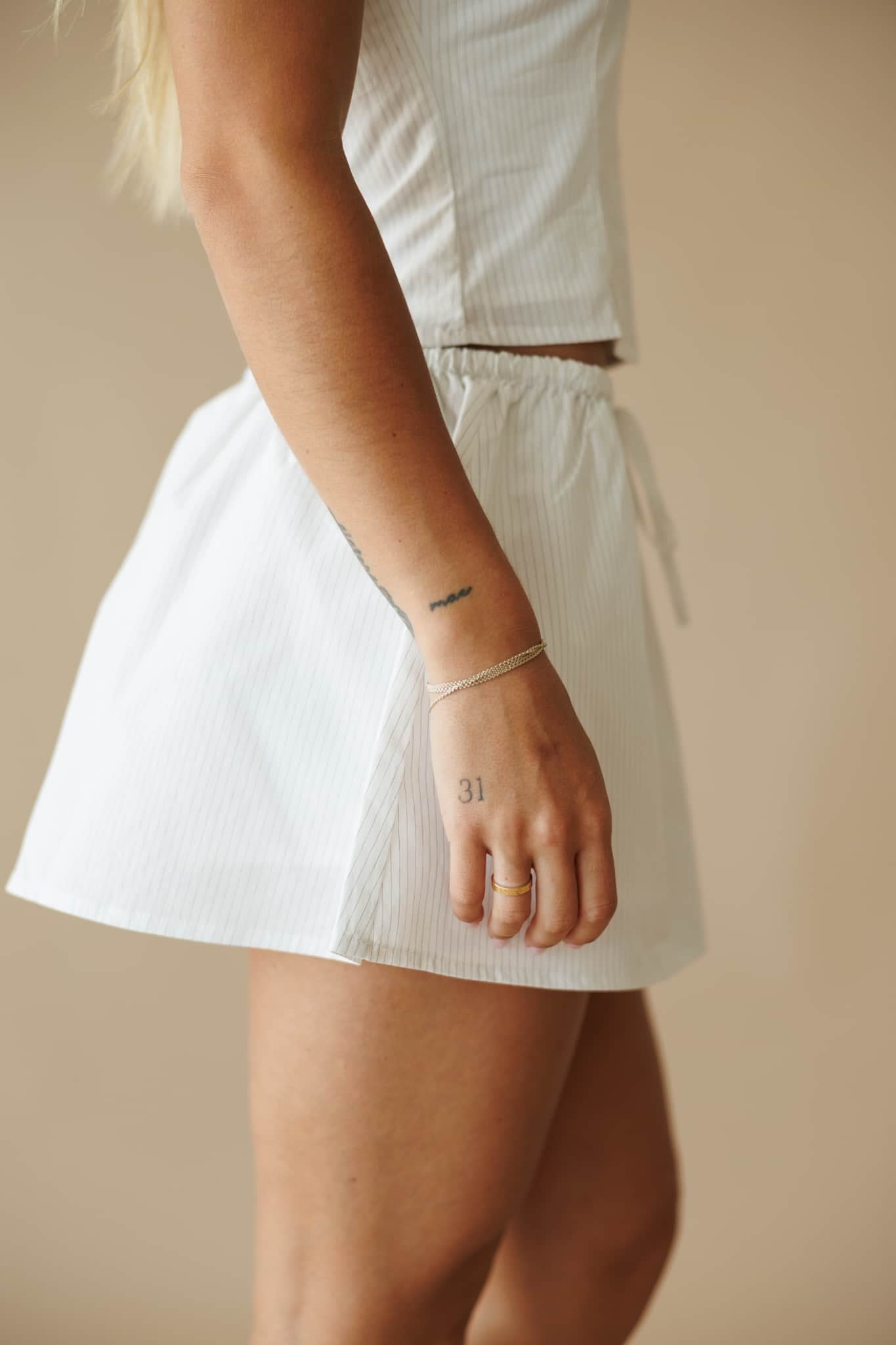 White Collar Drawstring Skort