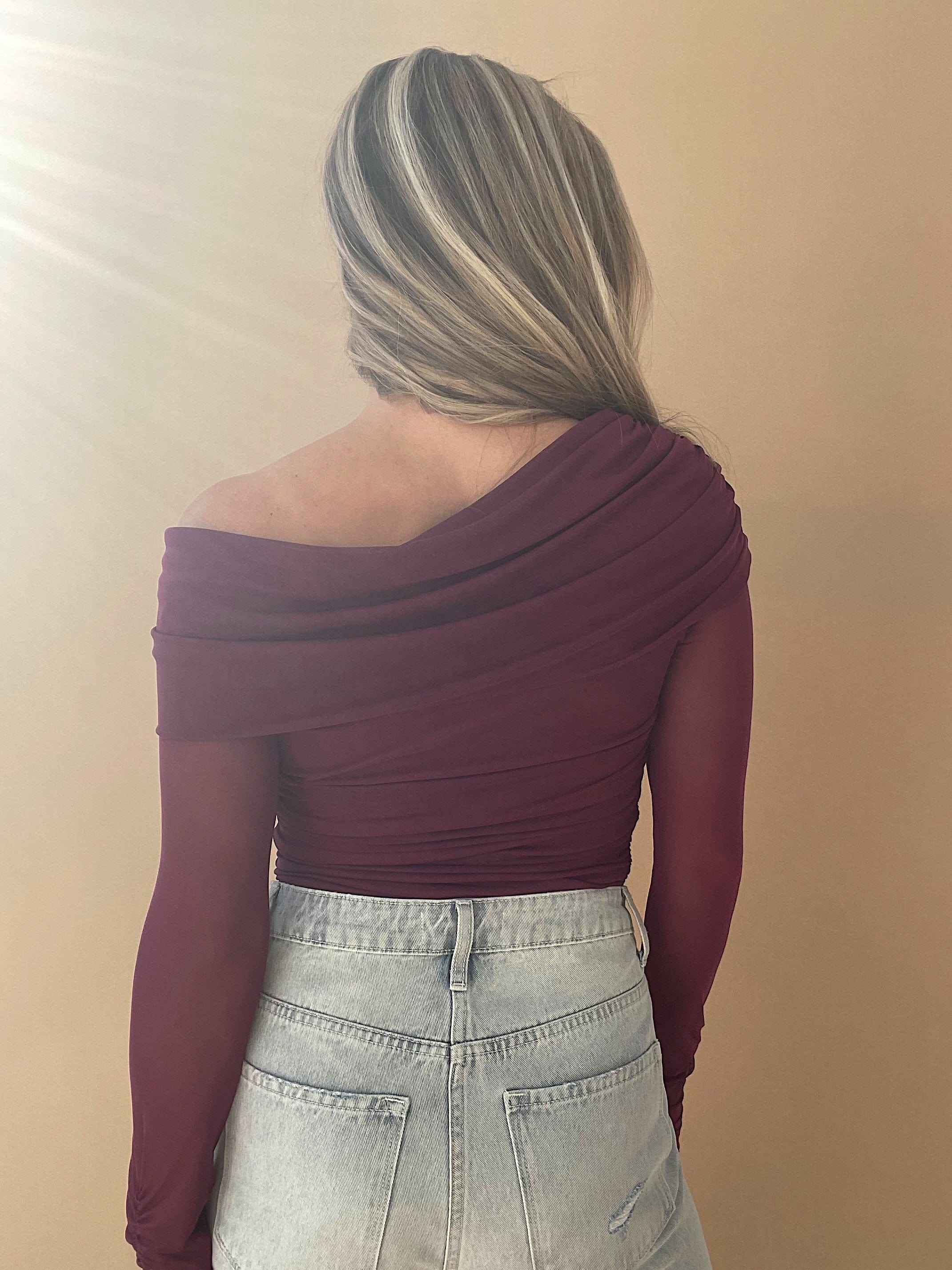 Wine Ruched Top