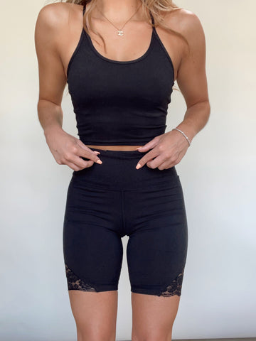 Black lace shop biker shorts