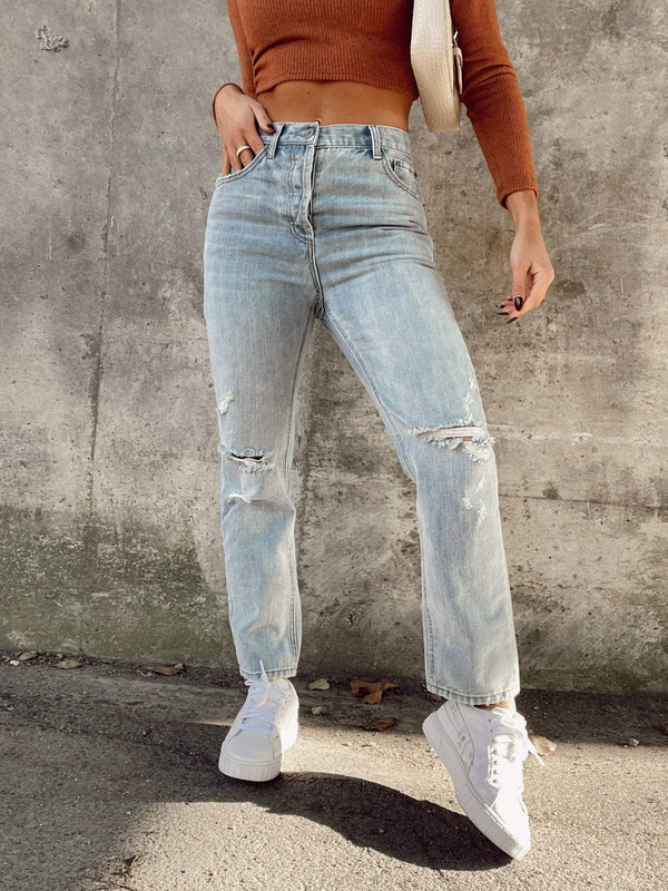 BD197 High Waisted Girlfriend Jeans by together