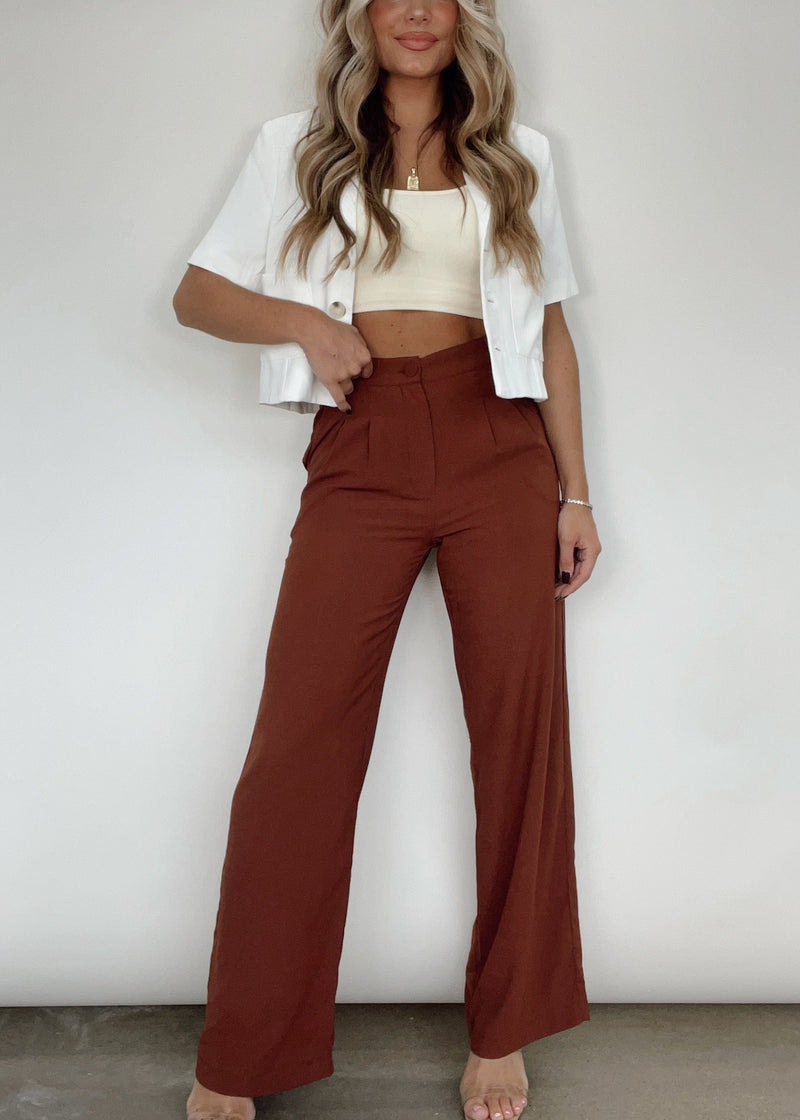 BRP0724 chocolate crinkle silky woven pants Bailey Rose