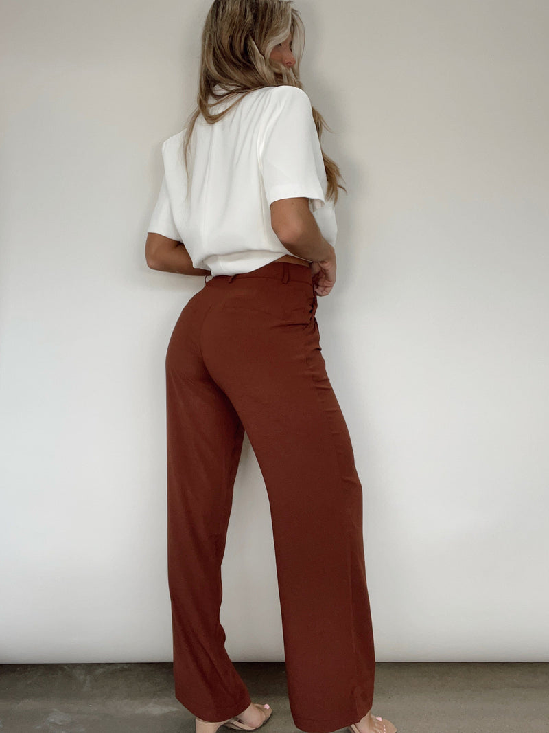 BRP0724 chocolate crinkle silky woven pants Bailey Rose