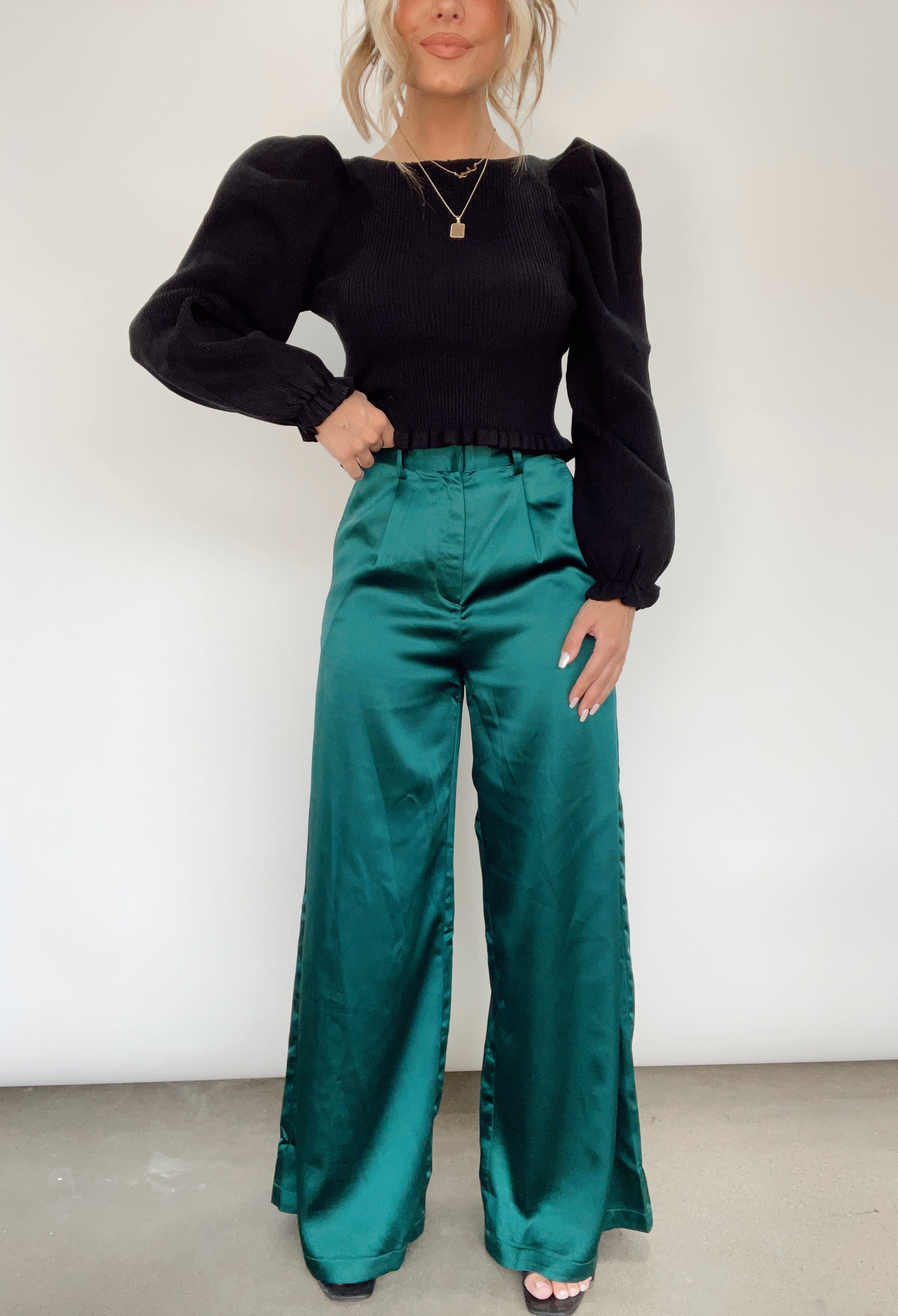 Emerald Satin Pants – Lane 201